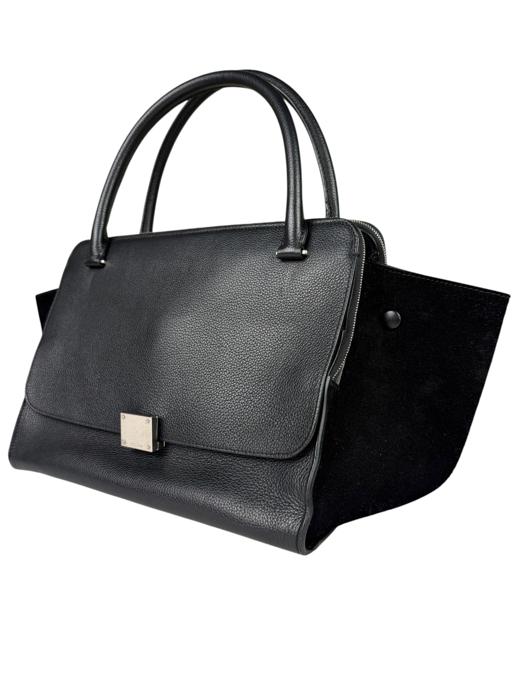 Celine Black Leather/Suede Trapeze Medium Handbag