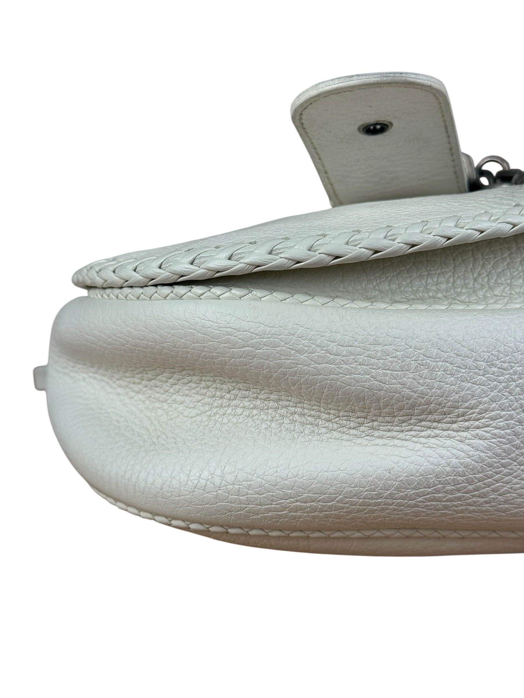 Christian Dior White Leather Gaucho Double Saddle Shoulder Bag