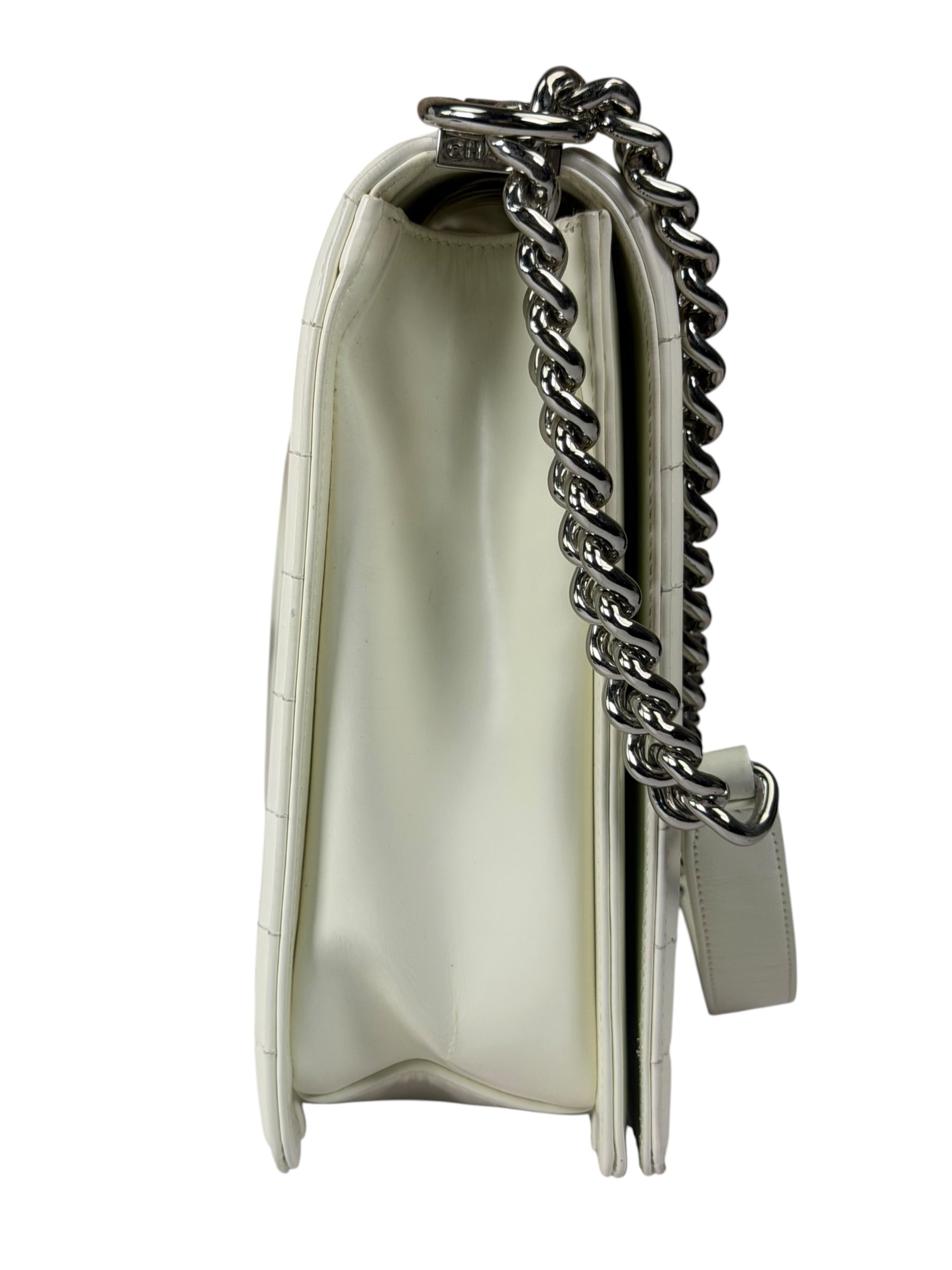 Chanel White Brushed Leather L Boy Bag 2012