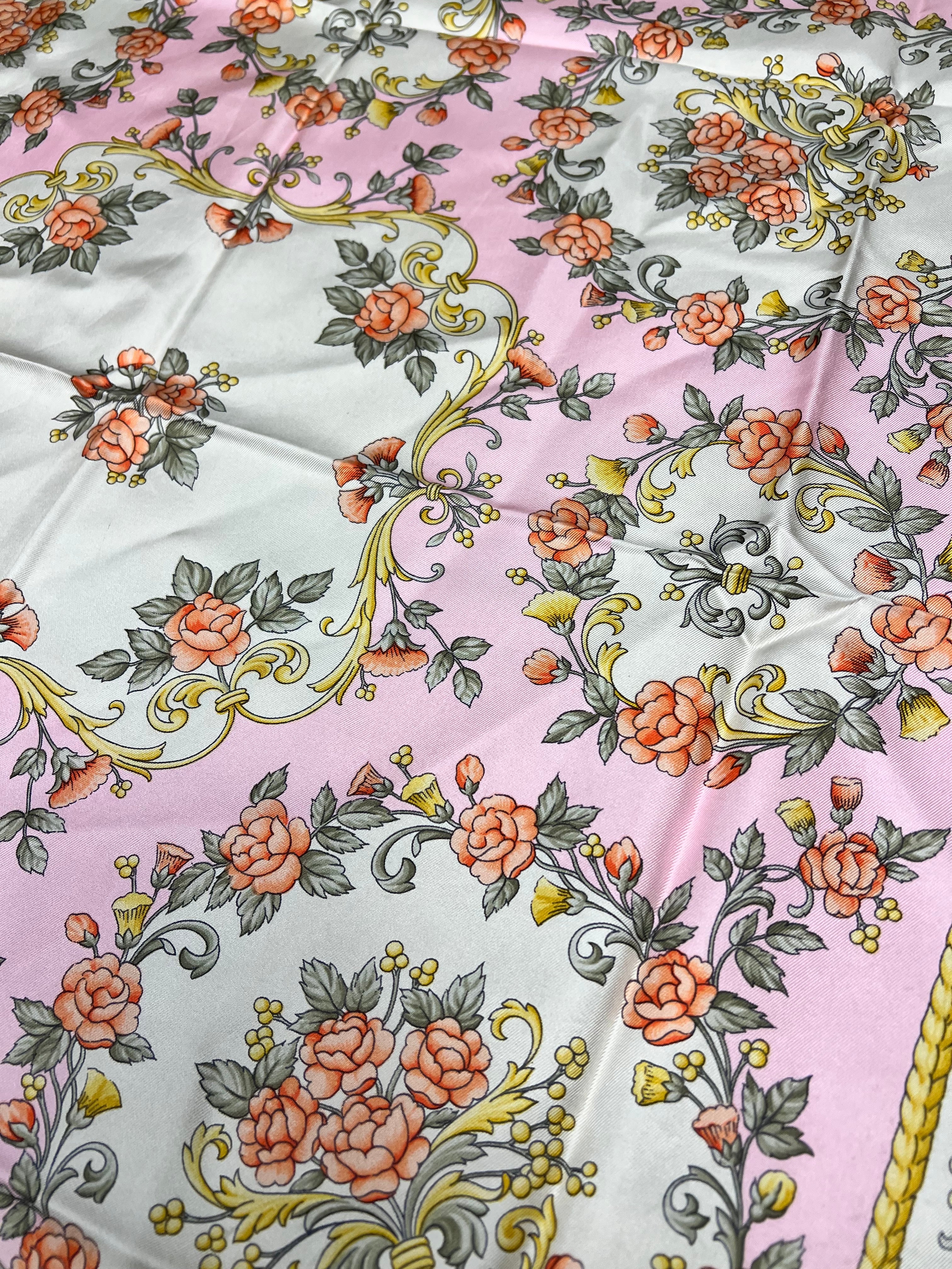 Christian Dior Baby Pink Flower Pattern Silk Scarf