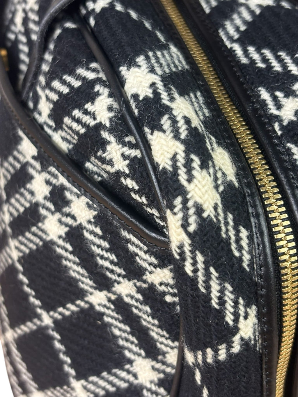 Burberry Black/White Leather Trim/Tweed Boston Bag
