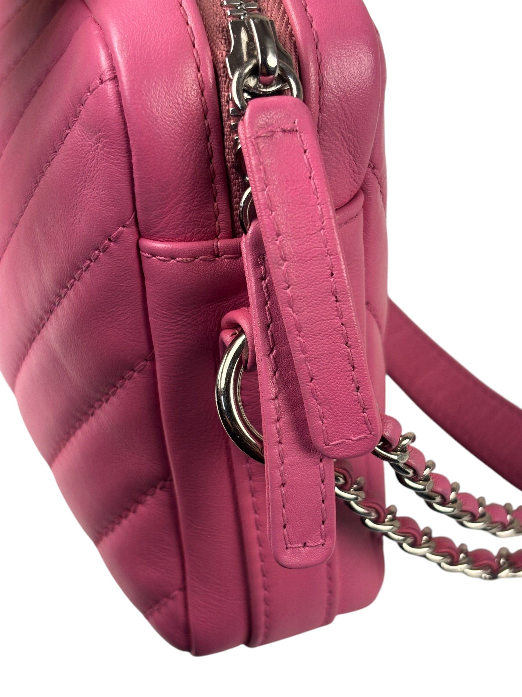 Chanel Pink Chevron Leather Promenade Chain Shoulder Bag 2018