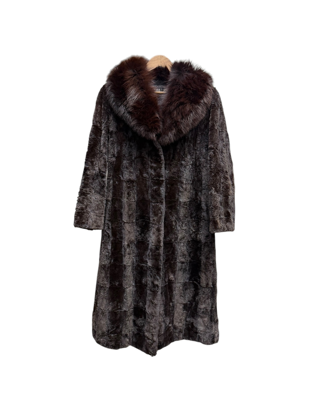 Vintage Emba Brown Mink Trim Persian Lamb Fur Long Coat