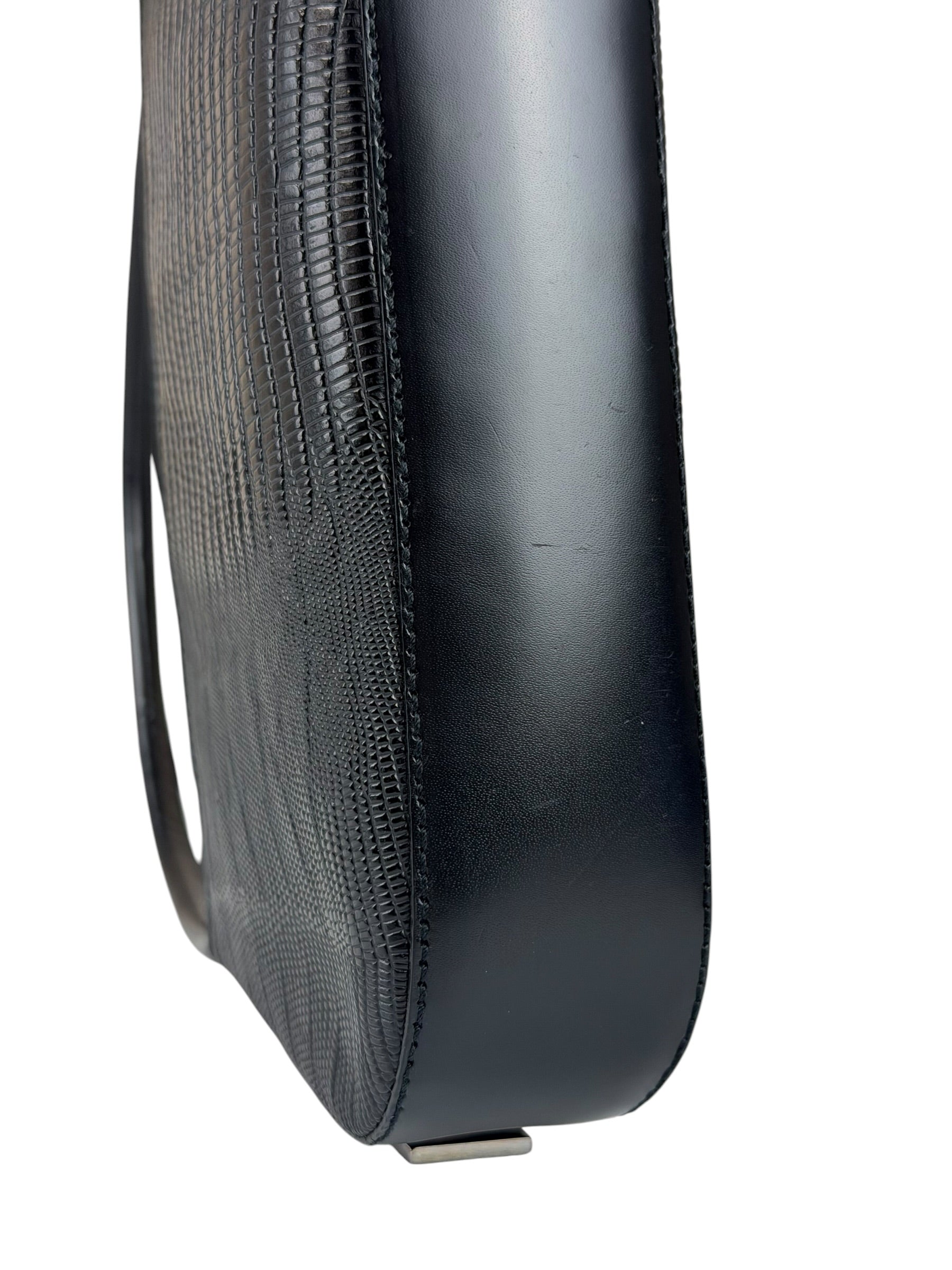 Salvatore Ferragamo Vintage Black Lizard Embossed Leather Pochette