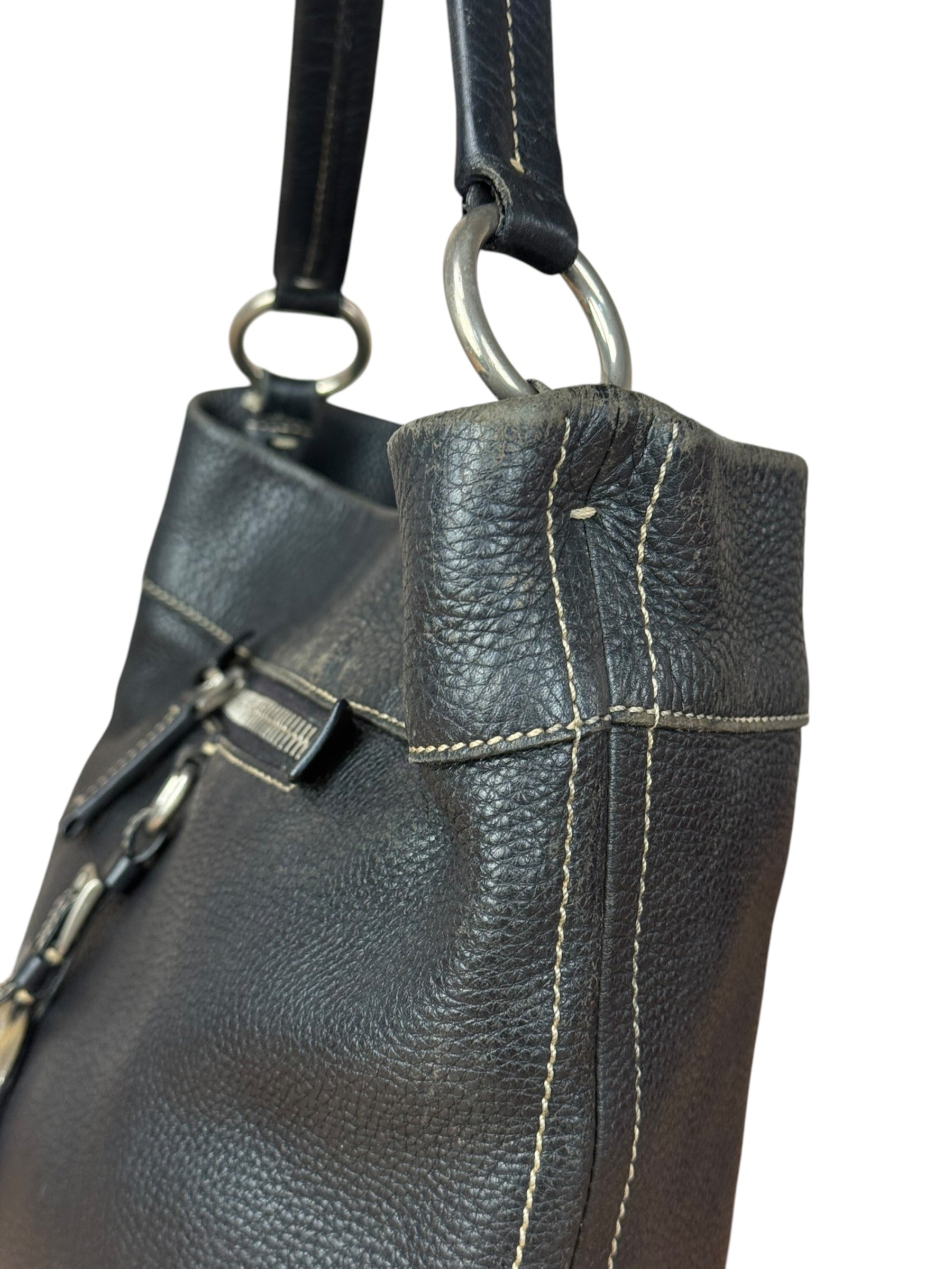 Prada Vintage Black Pebbled Leather Hobo Bag