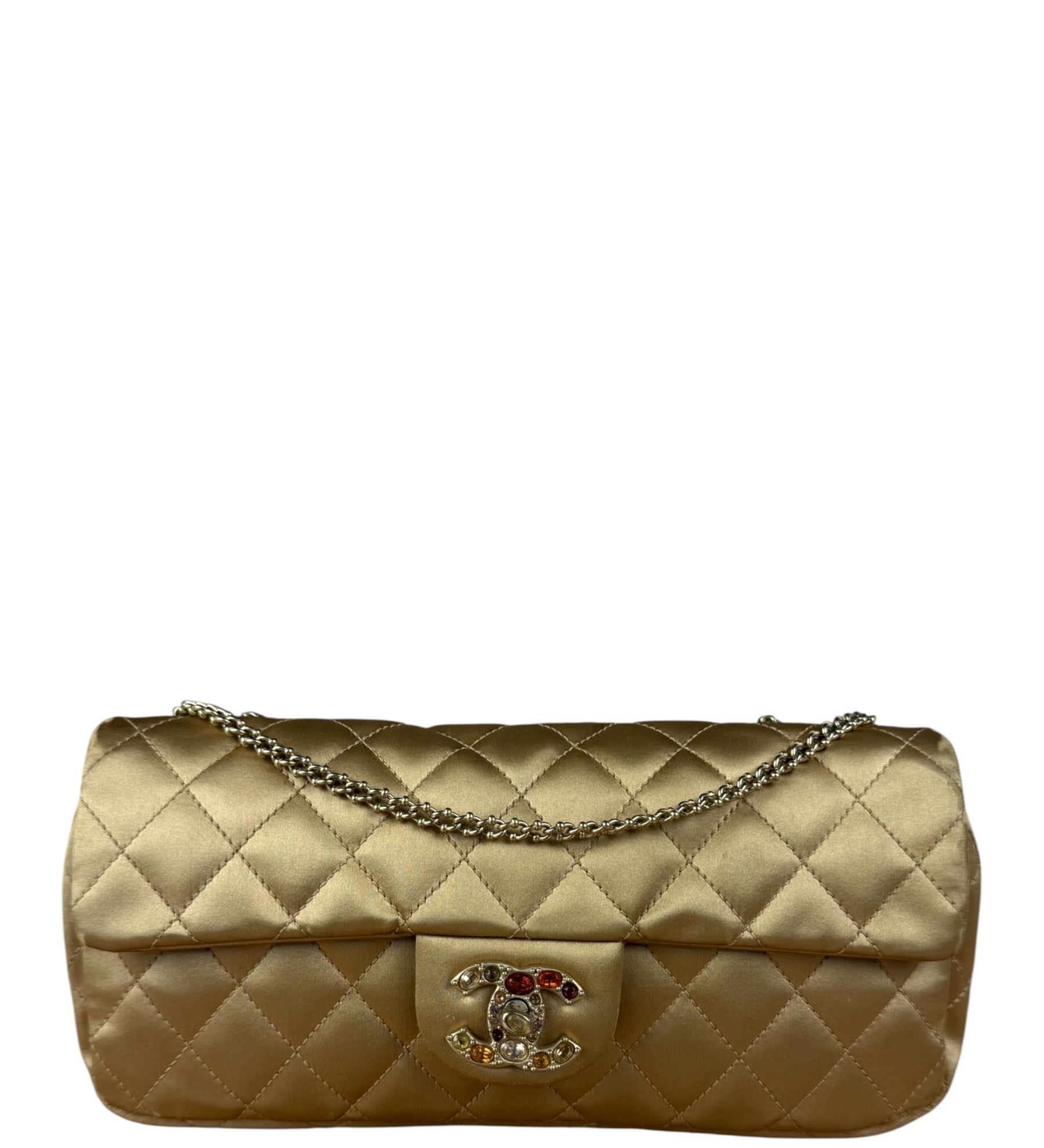 Chanel CC Limited Edition Gold Satin Quilted Flap Bag 2008