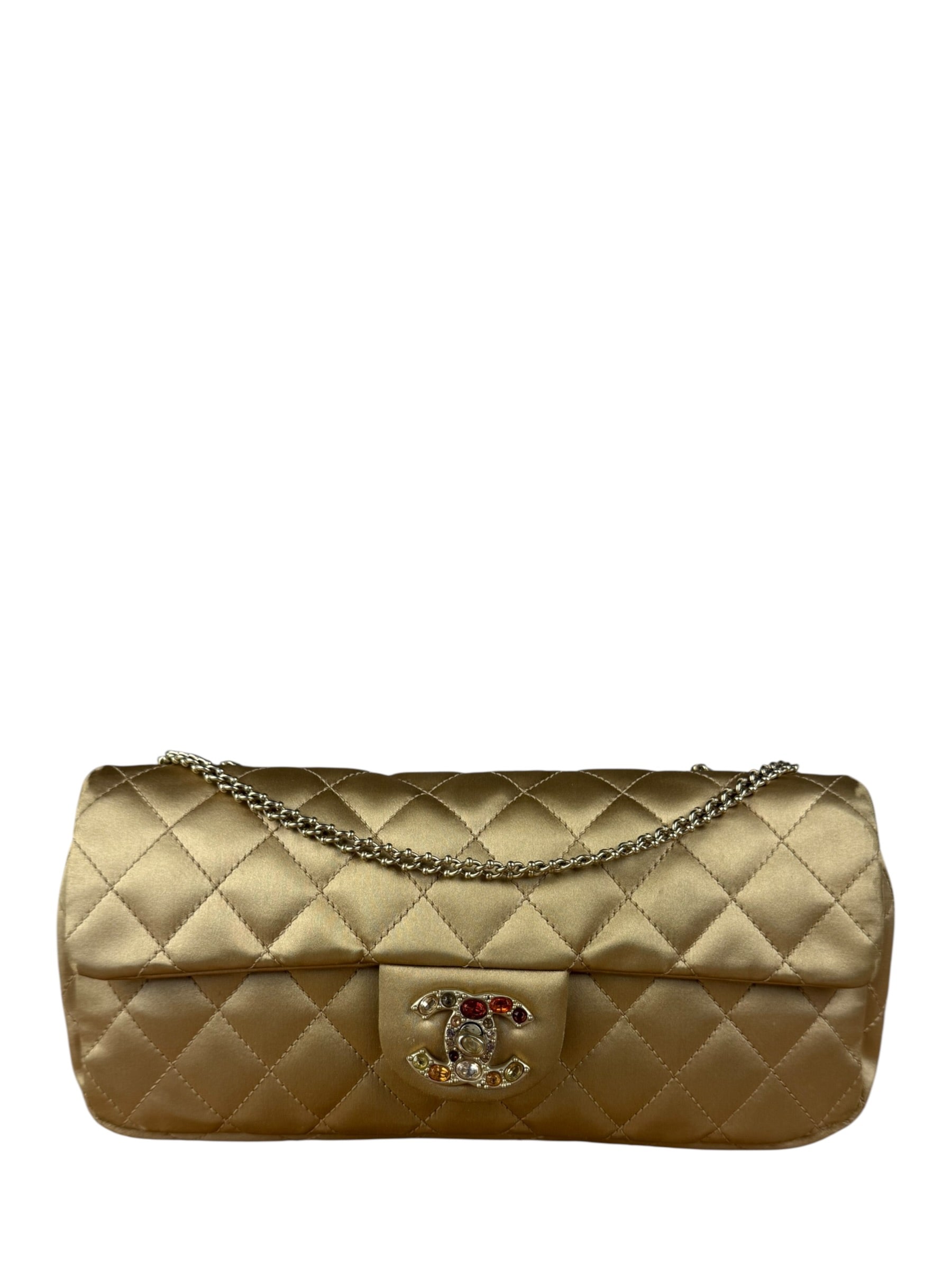 Chanel CC Limited Edition Gold Satin Quilted Flap Bag 2008