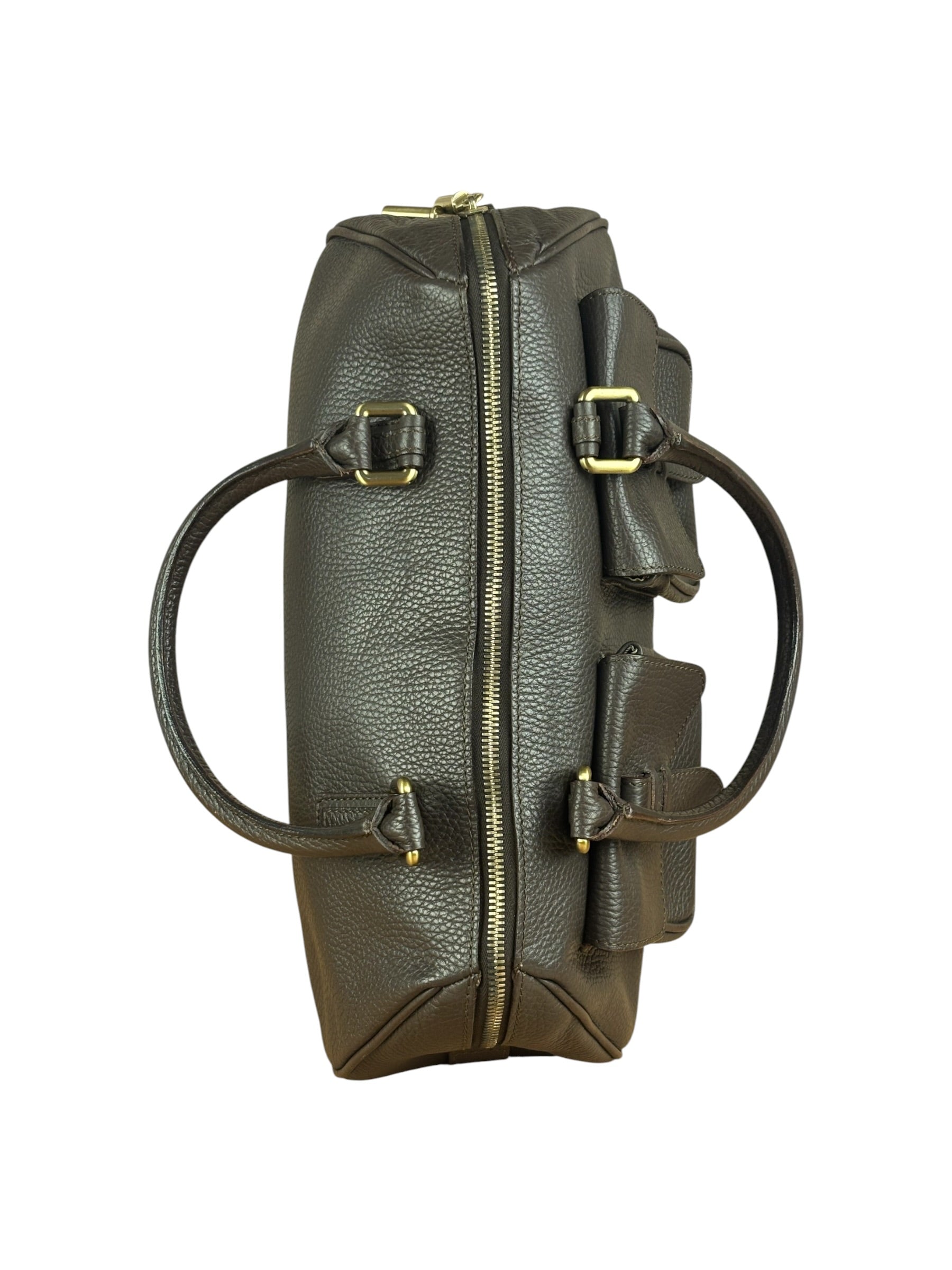 Burberry Vintage Brown Pebbled Leather Double Pocket Satchel Handbag