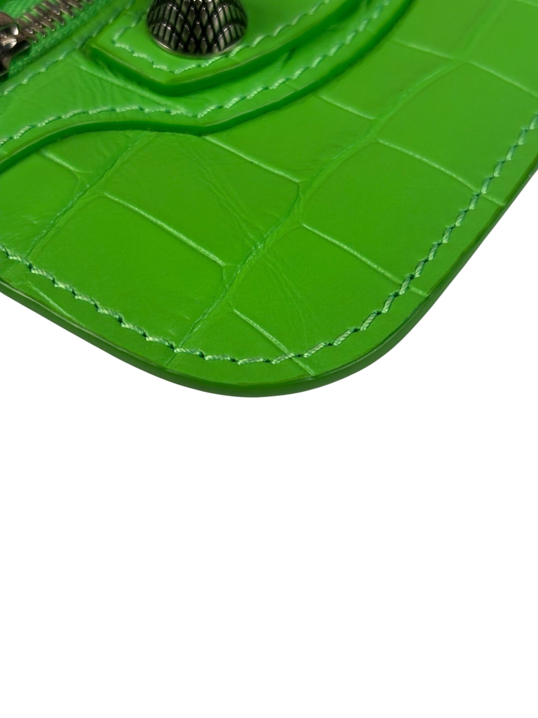 Balenciaga Neon Green Crocodile-Embossed Coin/Card Holder