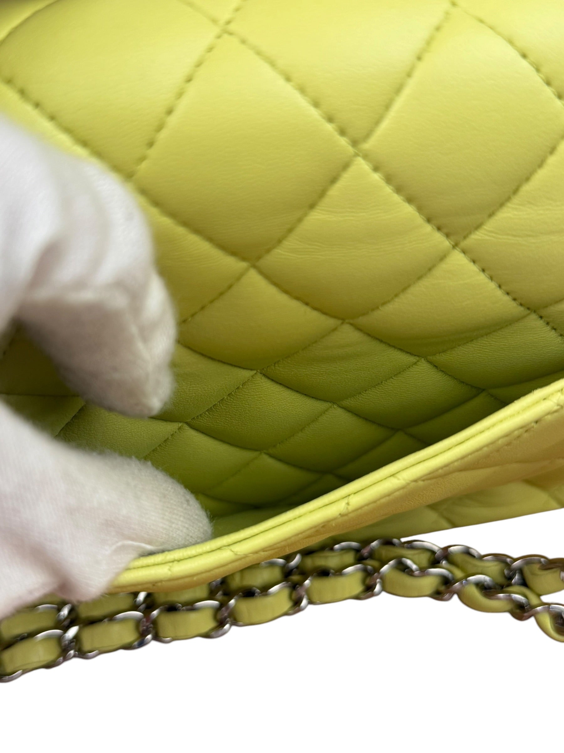 Chanel Yellow Neon Quilted Leather Classic Double Flap Bag 2010