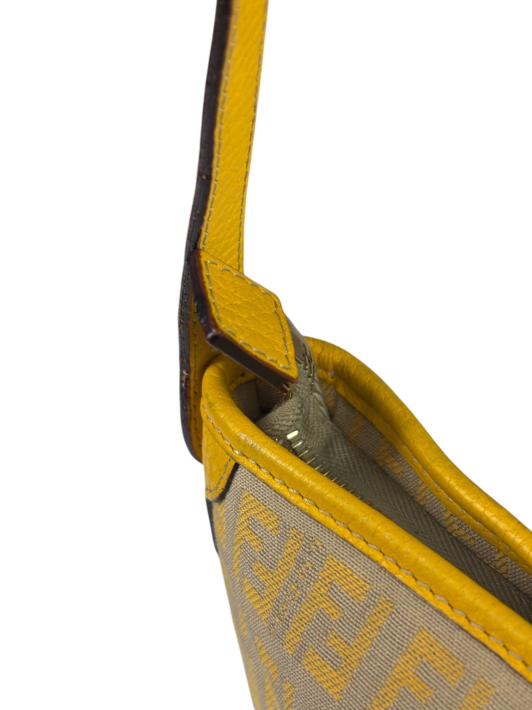 Fendi Yellow Leather Trim Zucca Crossbody Bag