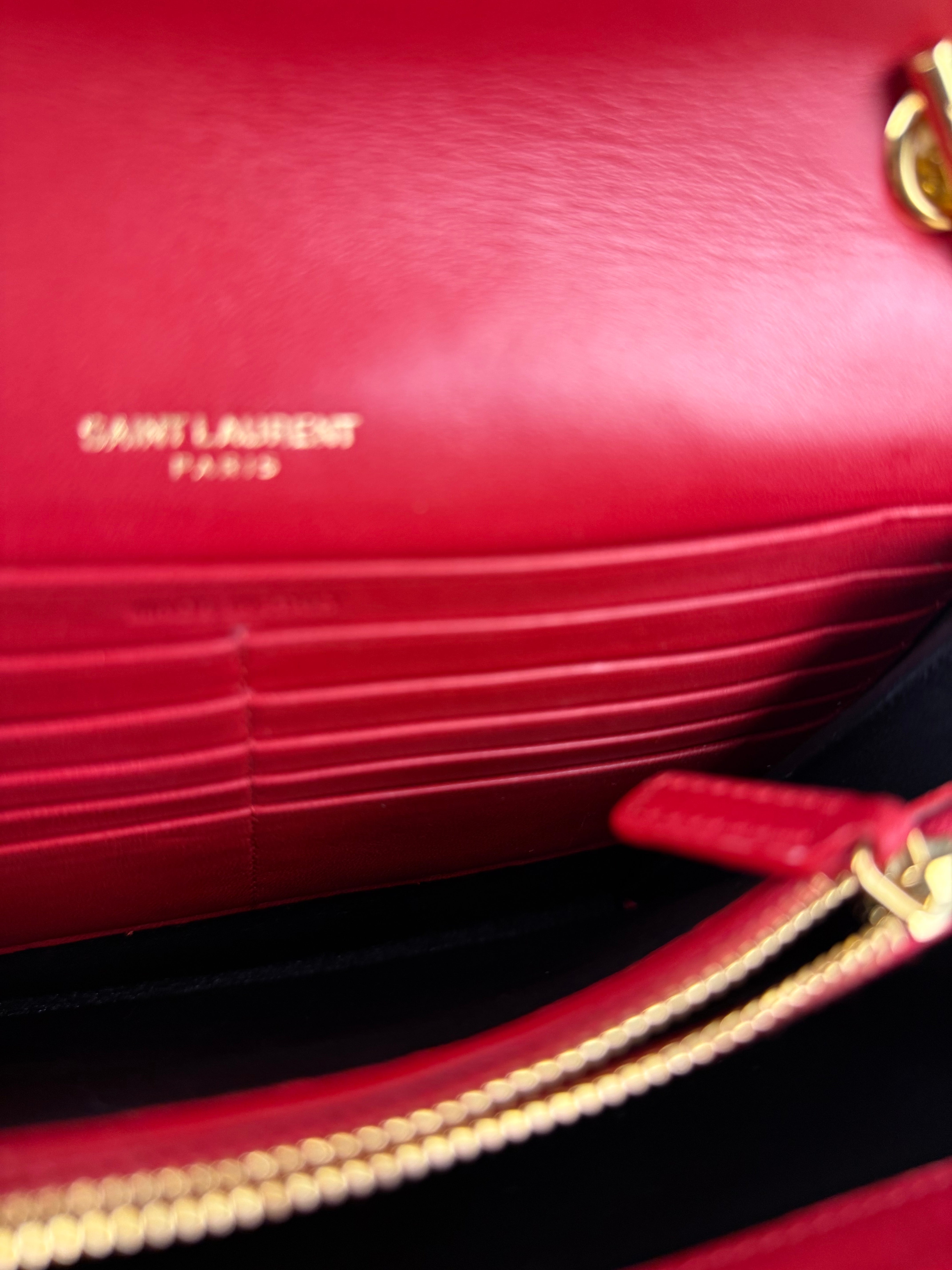 Saint Laurent Red Quilted Leather Vicky Flap Shoulder Bag