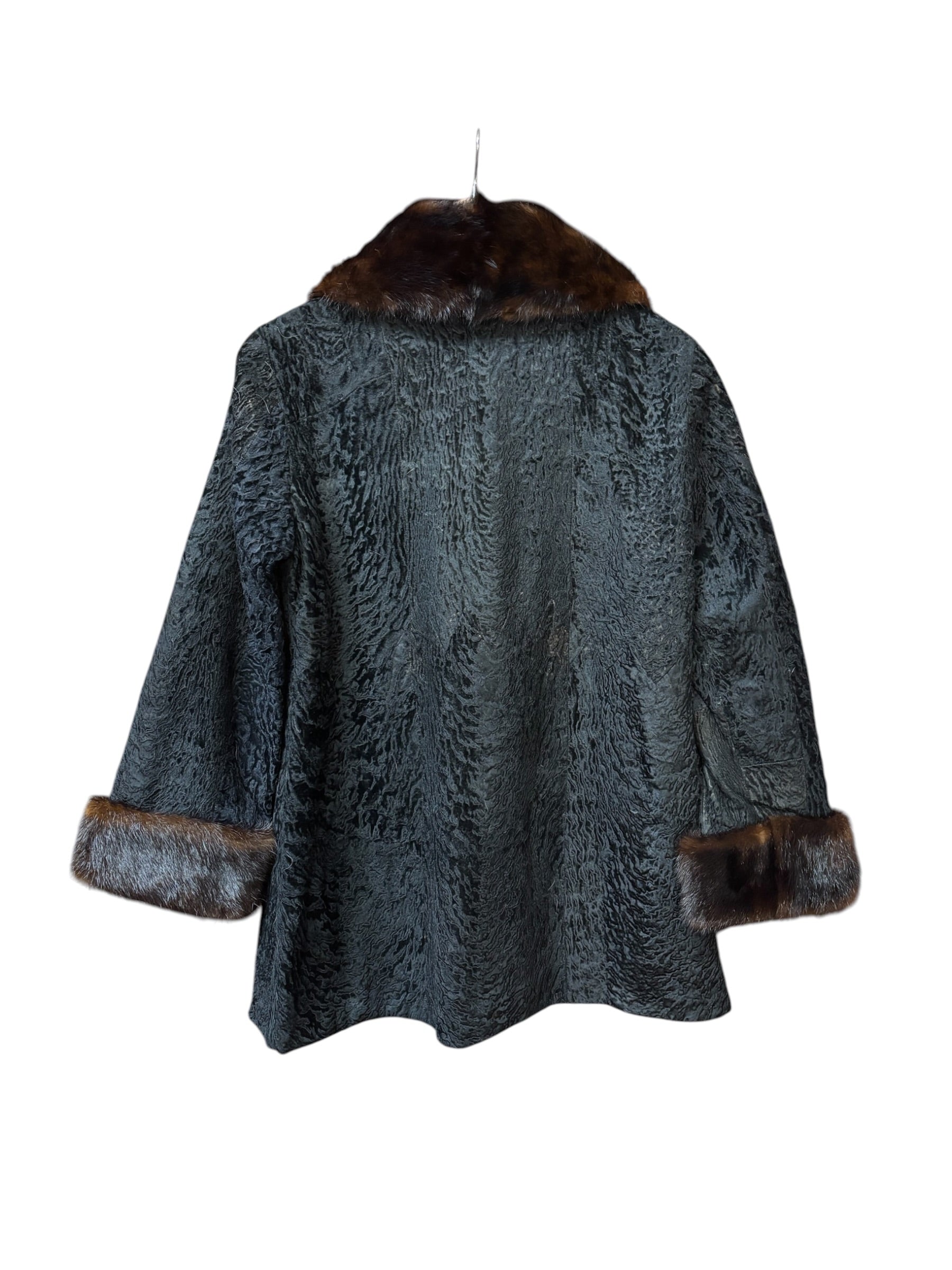 Vintage Black Collar Mink Fur Trim Jacket