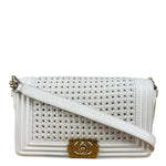 Chanel Vintage White Leather Braided Boy Shoulder Bag 1989