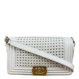 Chanel Vintage White Leather Braided Boy Shoulder Bag 1989