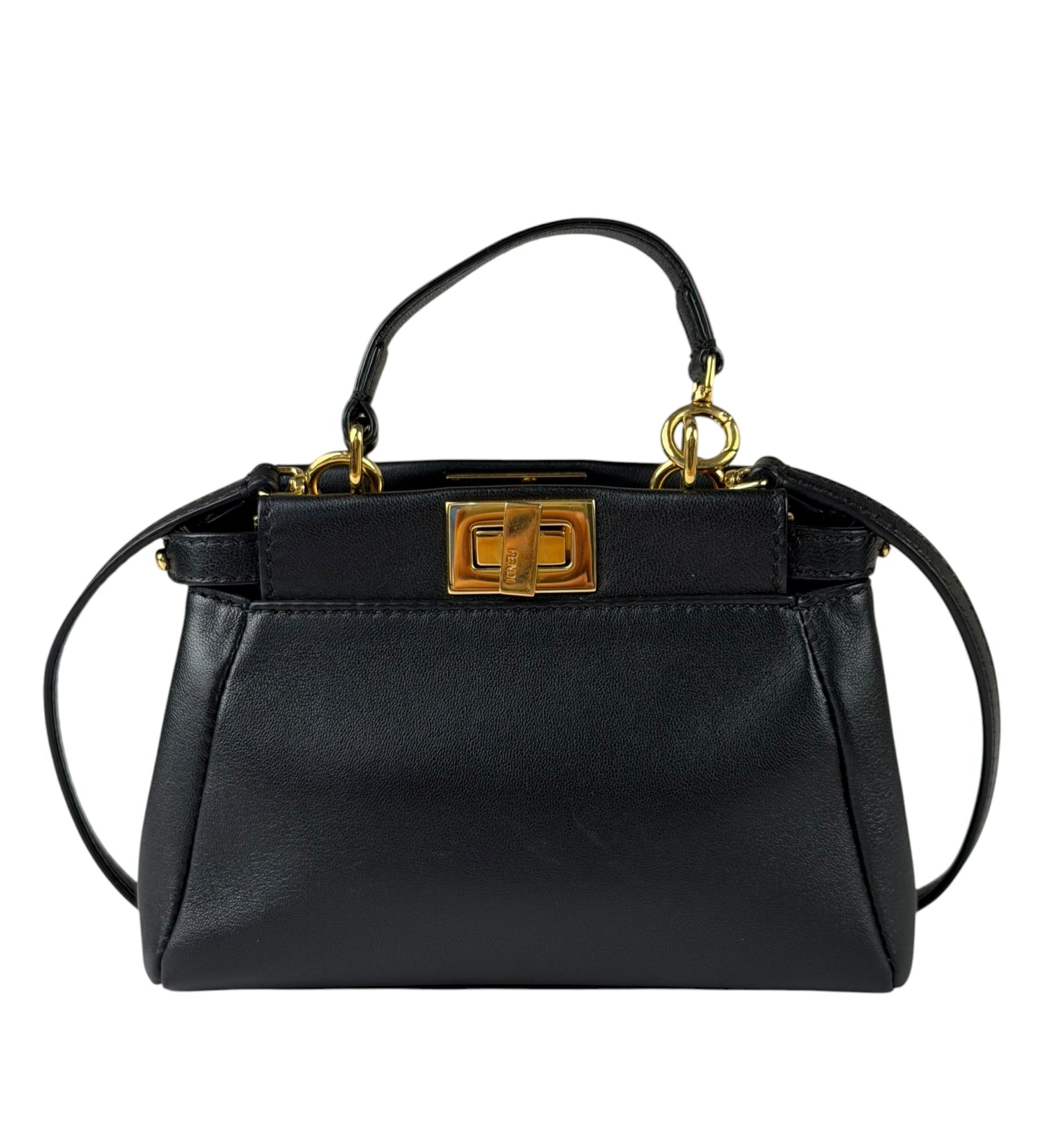Fendi Black Leather Nano Peekaboo Two-Way Bag