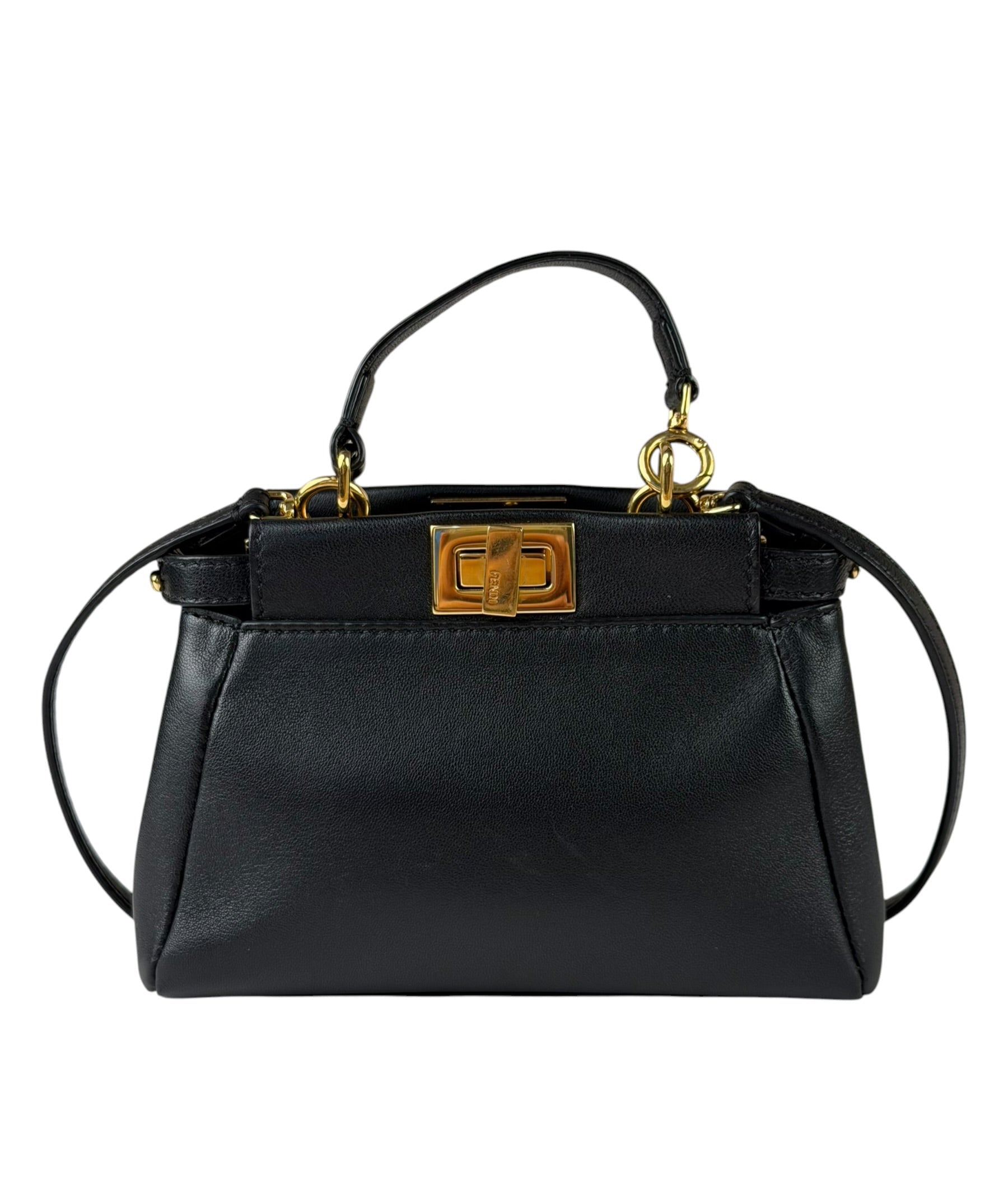 Fendi Black Leather Nano Peekaboo Two-Way Bag