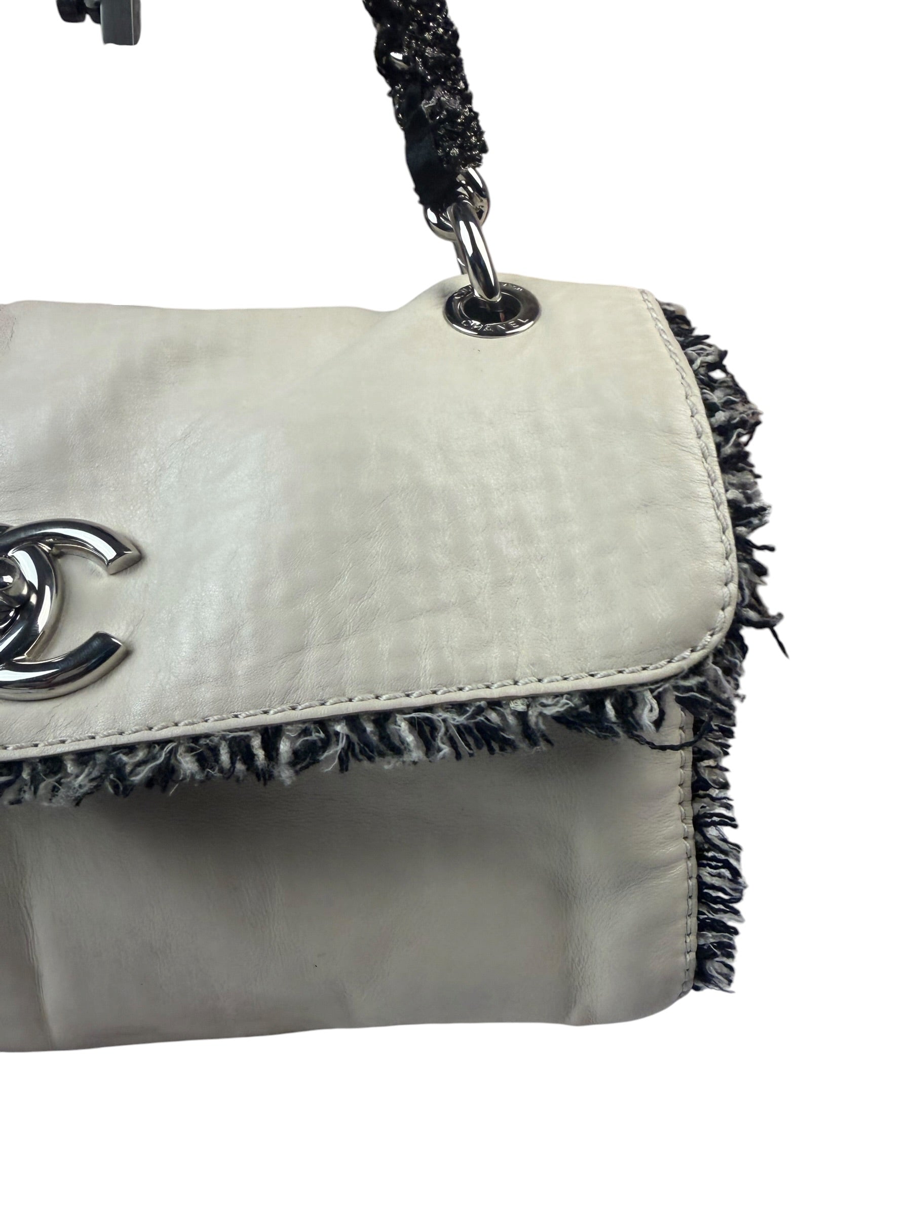 Chanel Cream Lambskin Funny Tweed Flap Bag 2009