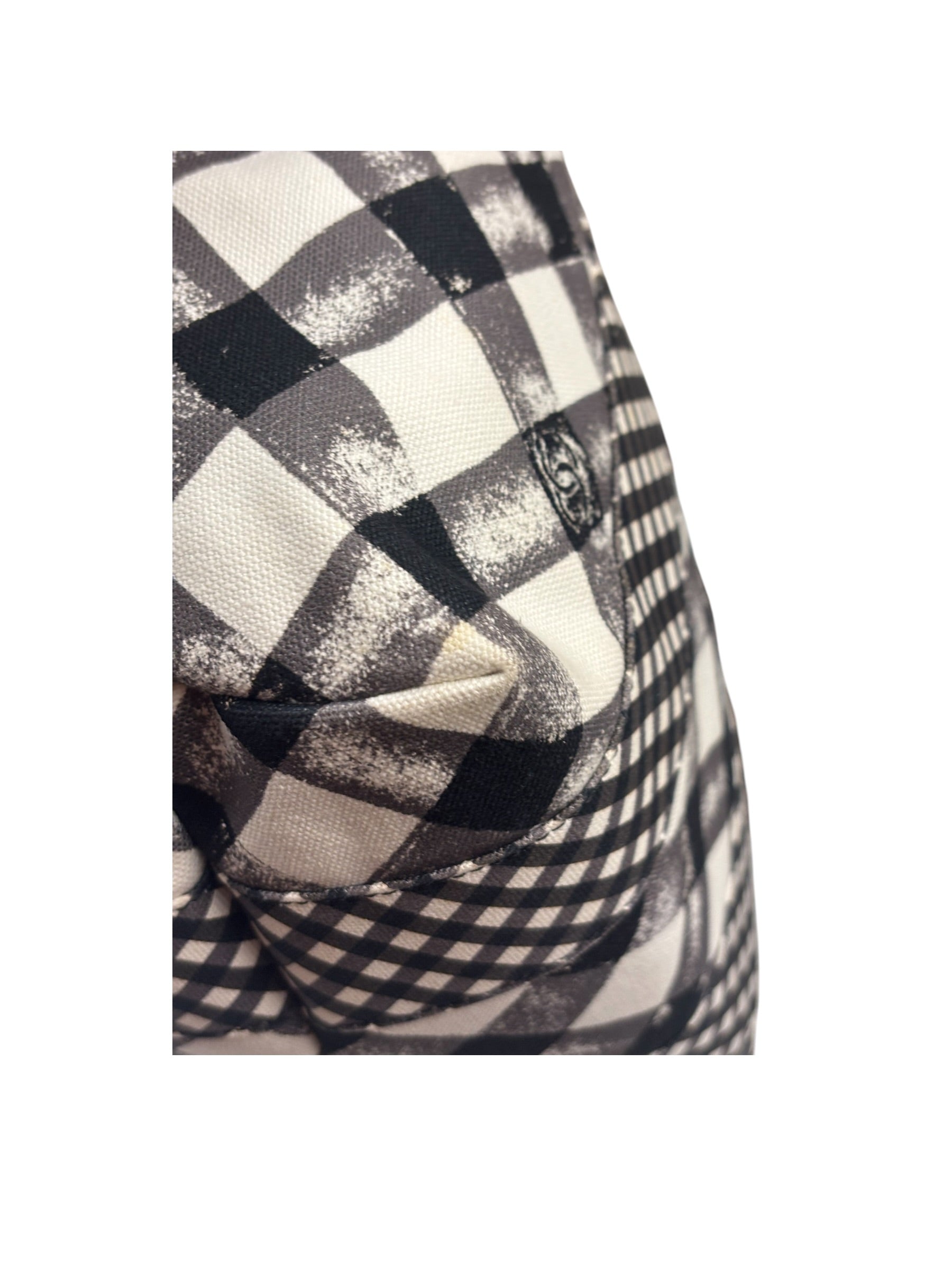 Chanel Bicolor Leather Trim Gingham Canvas Coco Mark Handbag 2010