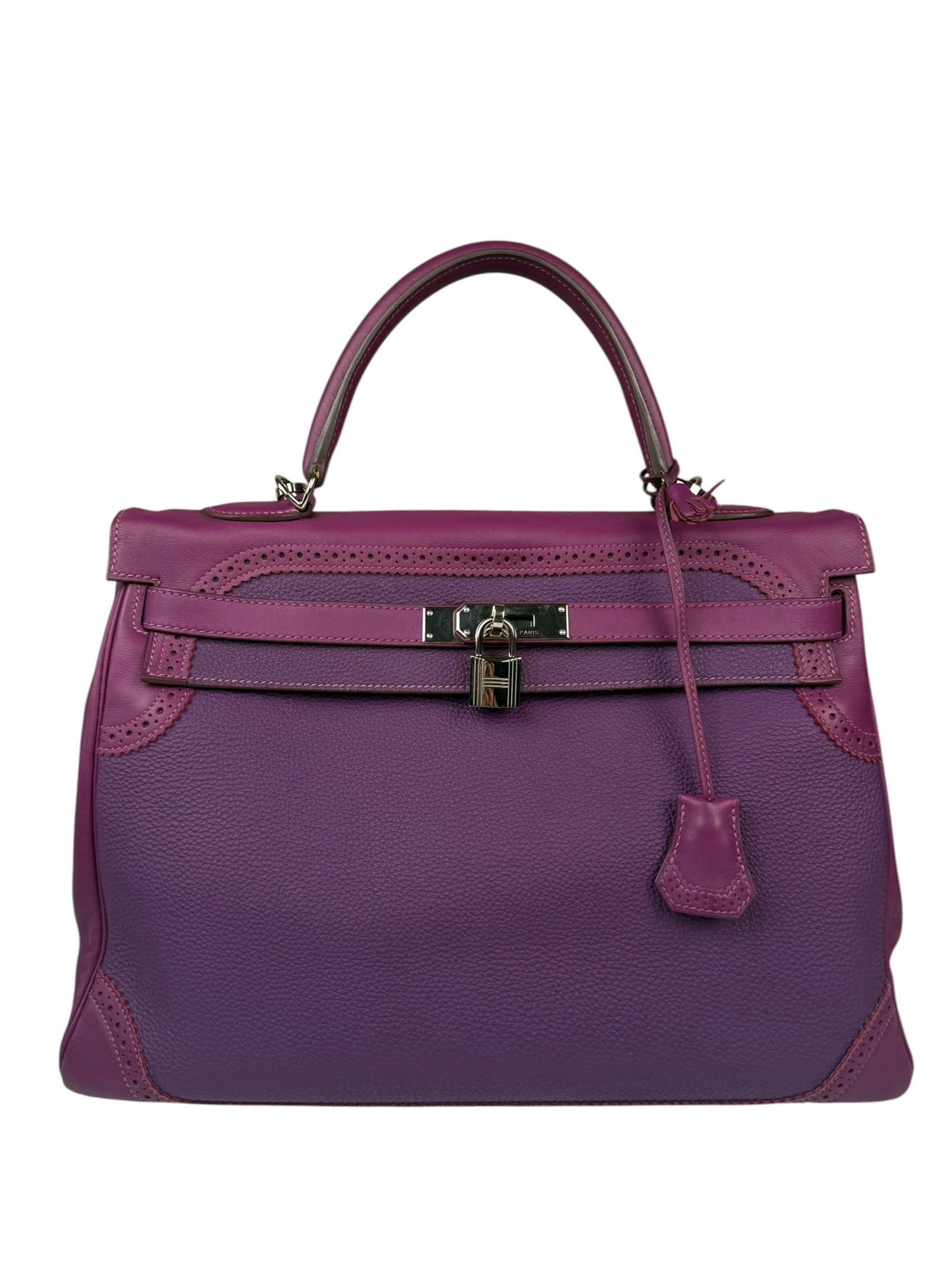 Hermes Kelly 35 Purple Ghillies Swift Togo Leather Handbag 2015