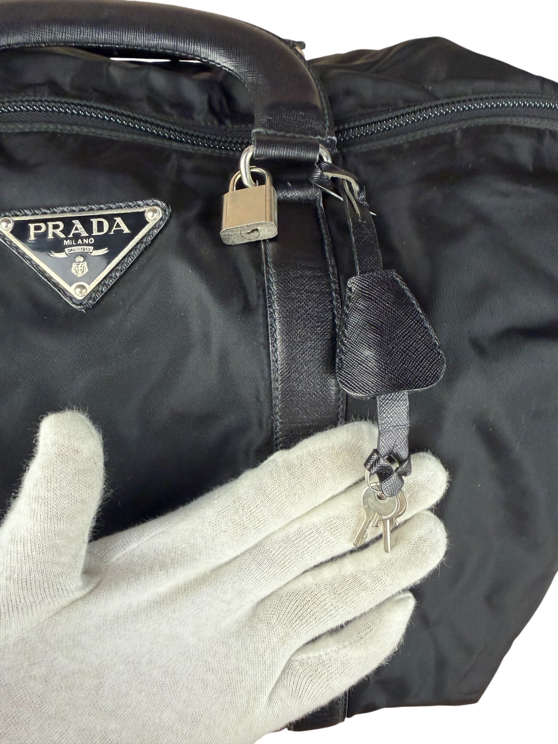 Prada Black Nylon Saffiano Travel Bag