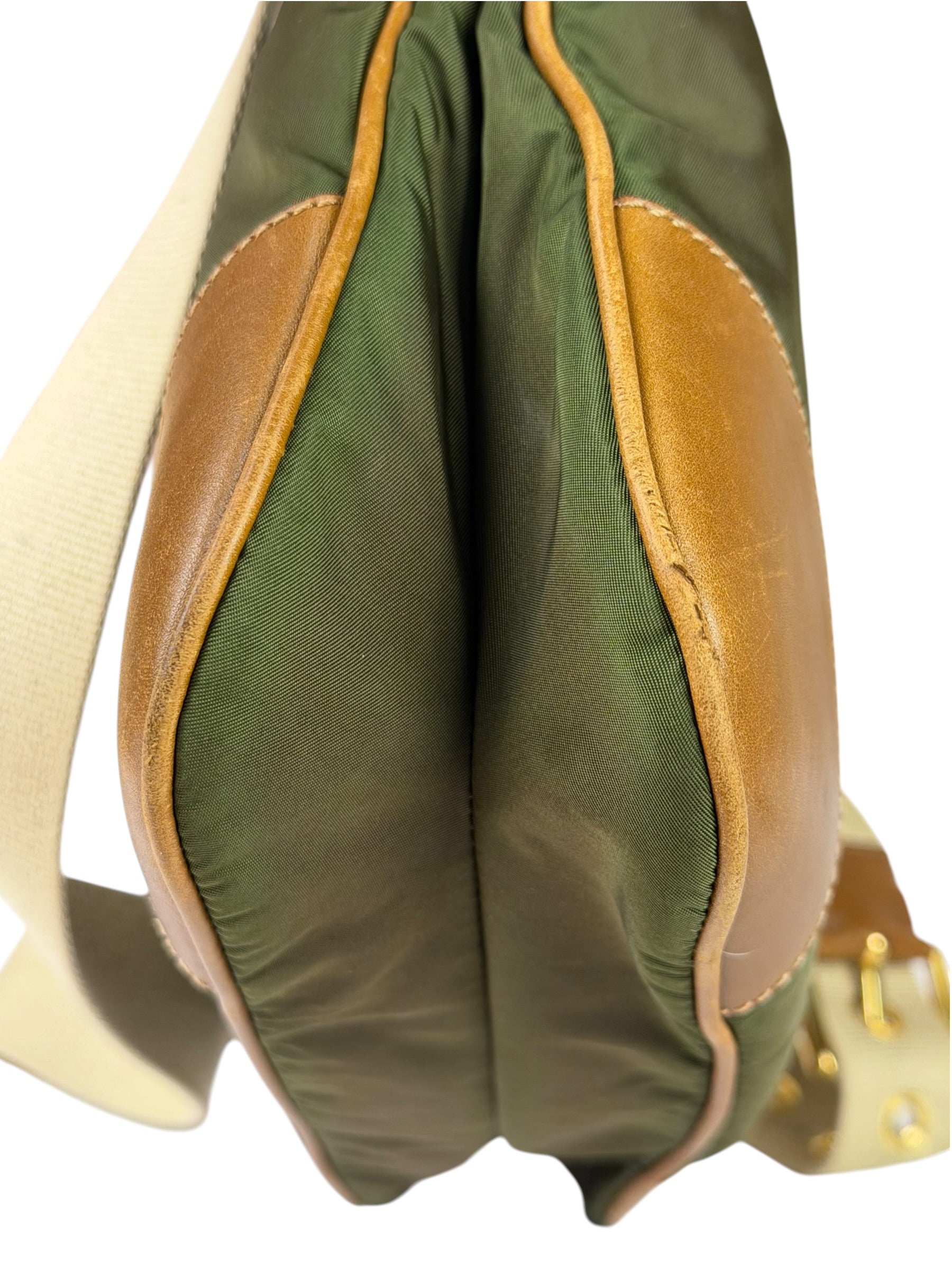 Prada Green/Brown Nylon/Leather Trim Crossbody Bag