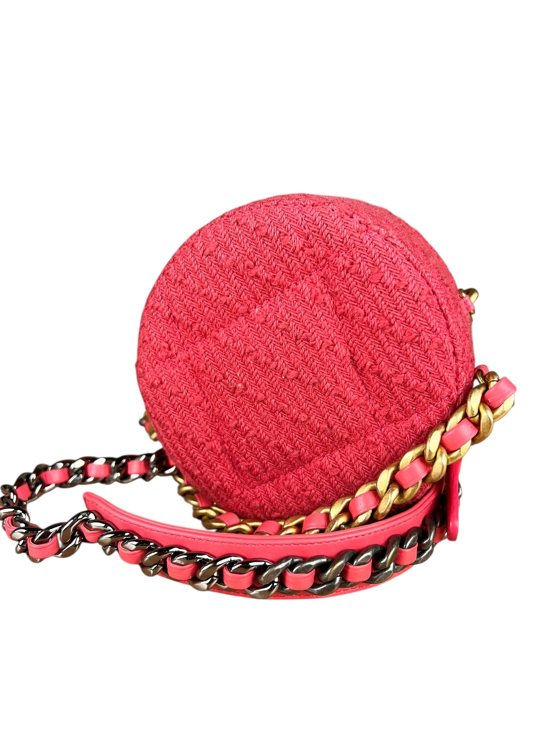 Chanel 19 Round Pink Tweed Chain Shoulder Bag