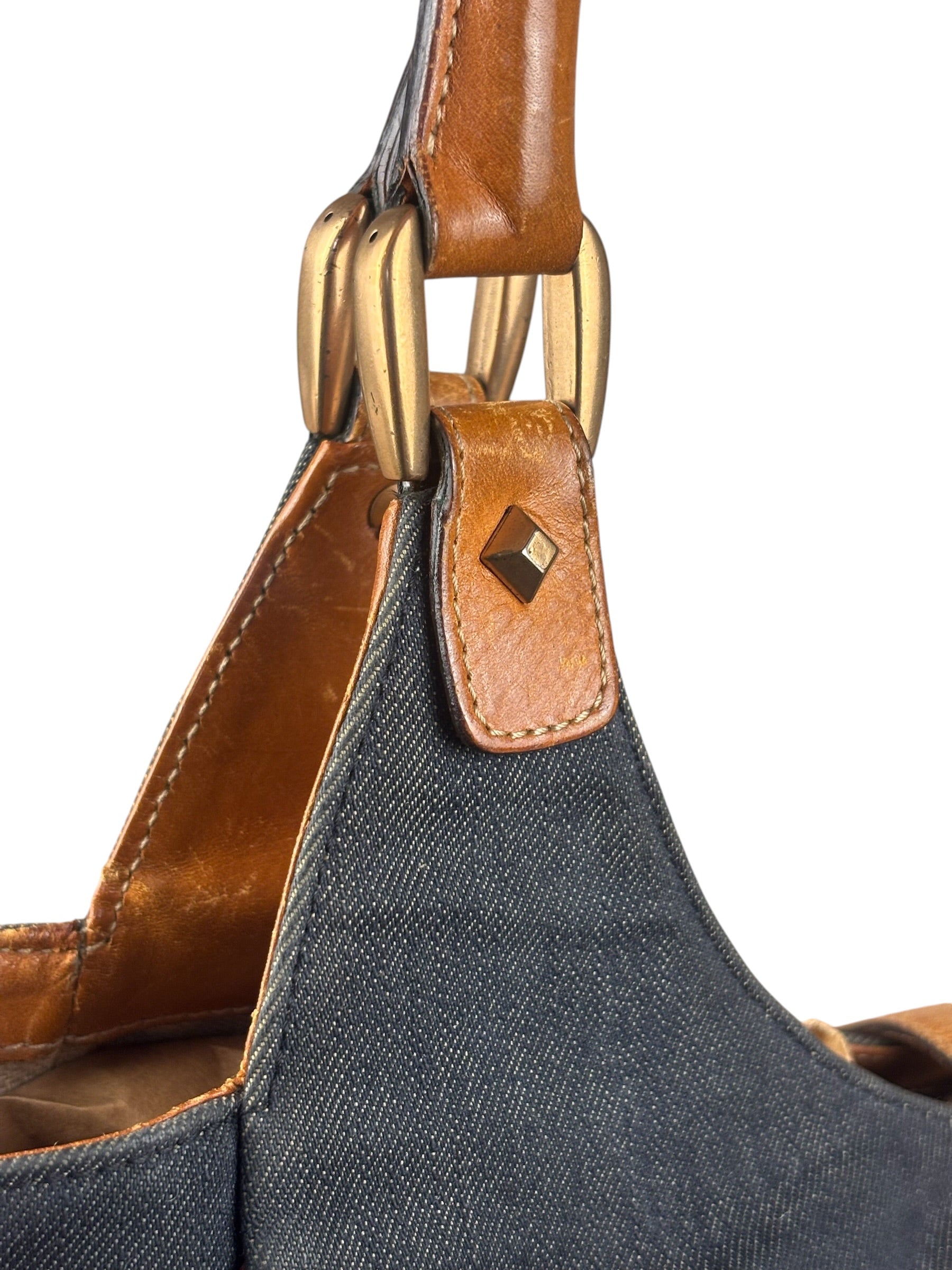 Gucci Vintage Denim Leather Trim Jackie Shoulder Bag