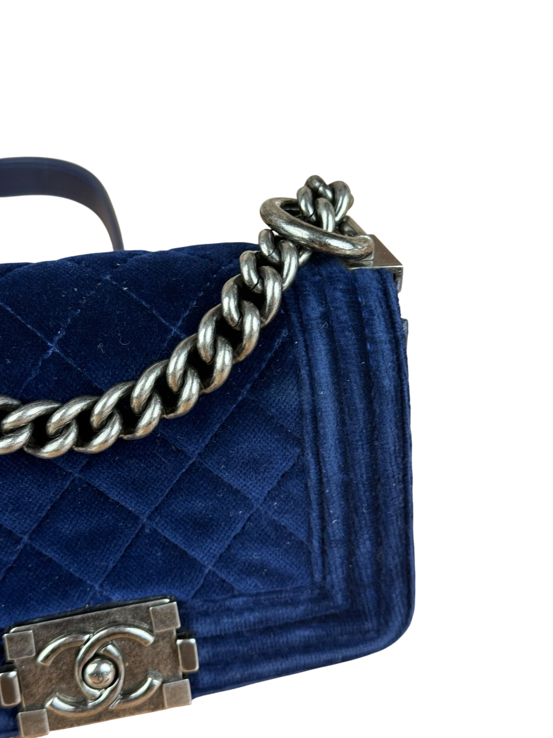 Chanel Blue Velvet Quilted Mini Boy Bag 2012