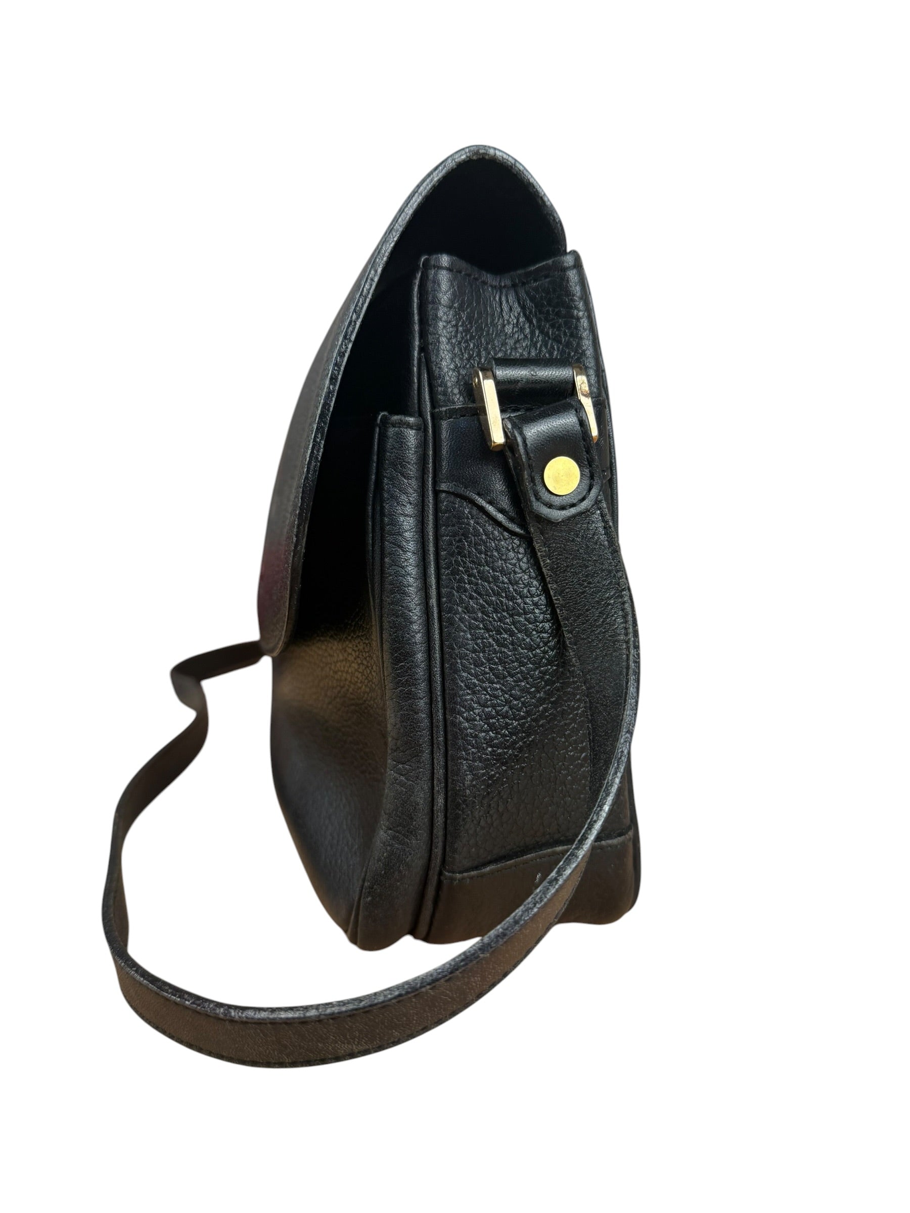 Burberry Vintage Black Pebbled Leather Crossbody Flap Bag