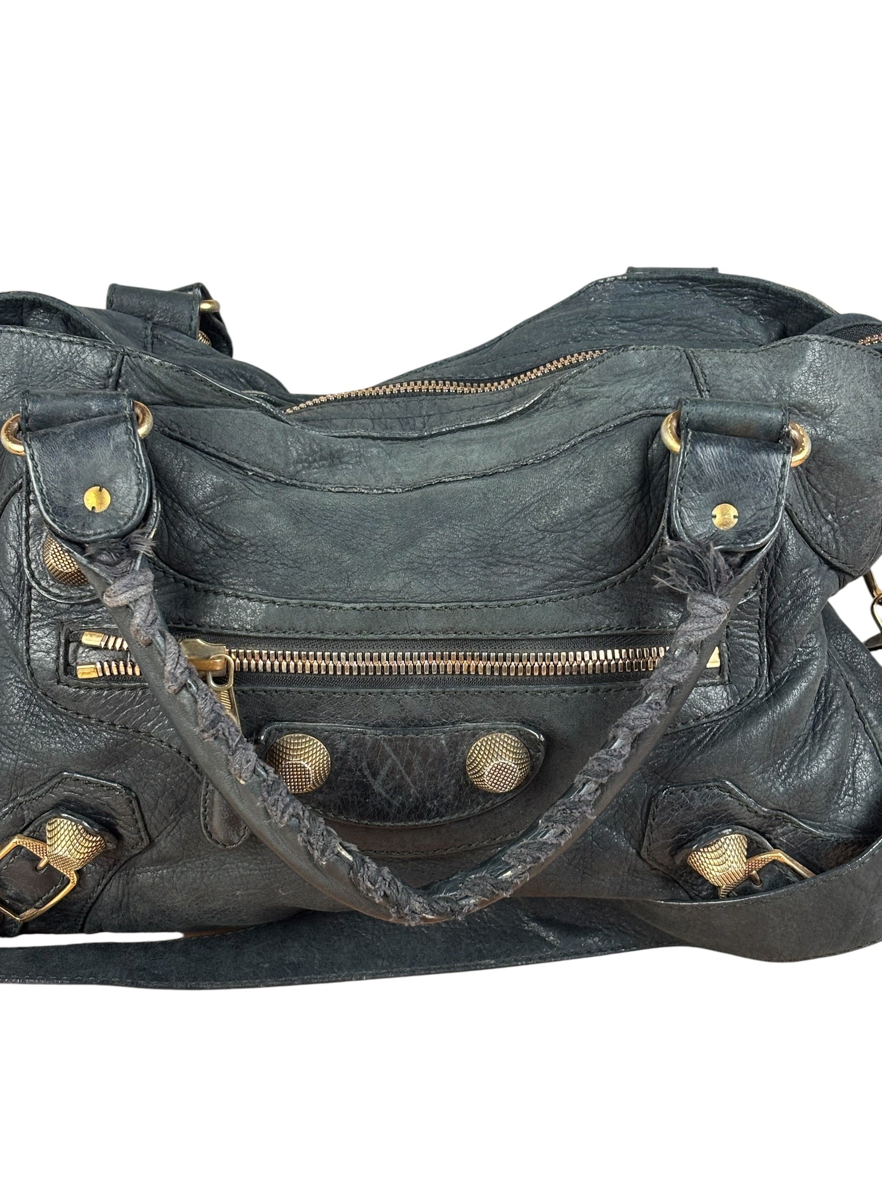 Balenciaga Black Leather Giant Gold City Two-Way Bag 21