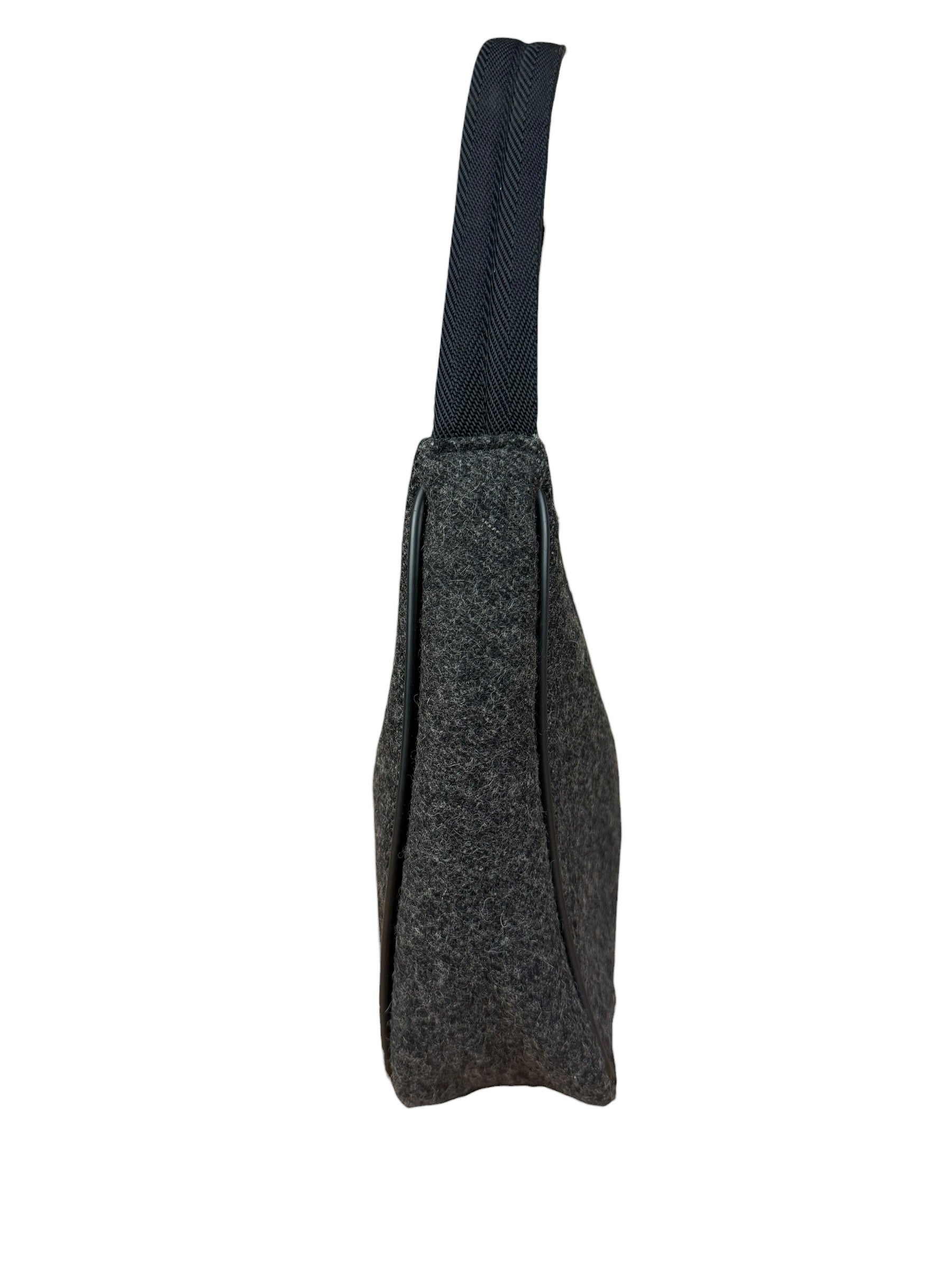 Prada Charcoal Gray Wool Sport Mini Hobo Bag