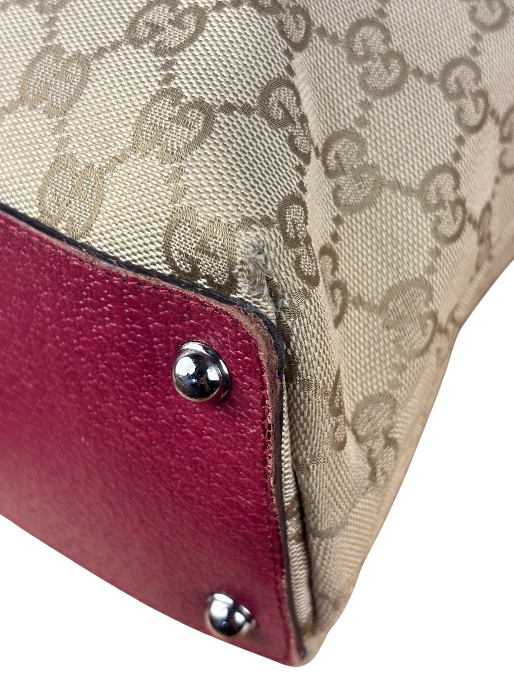 Gucci Vintage GG Canvas Pink Trim Shoulder Bag