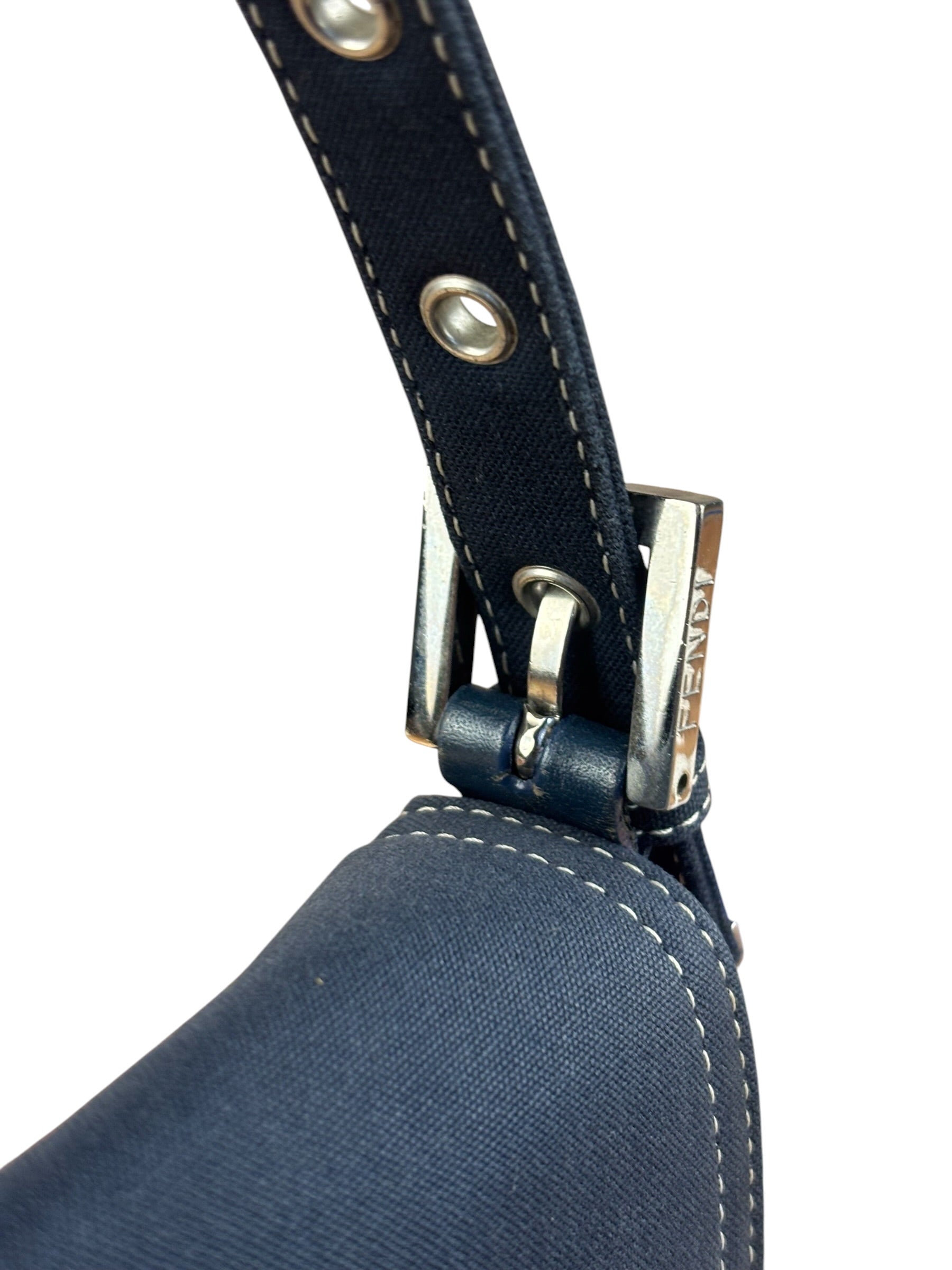 Fendi FF Wave Buckle Denim Baguette