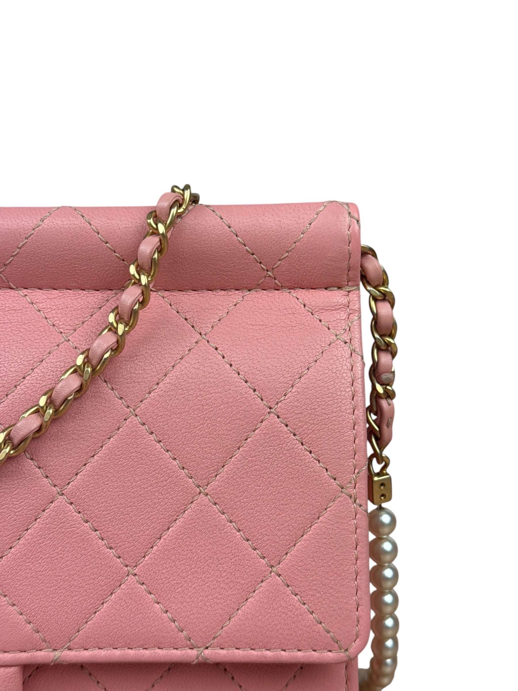 Chanel Pink Quilted Leather Pearl Chain Flap Bag 2019