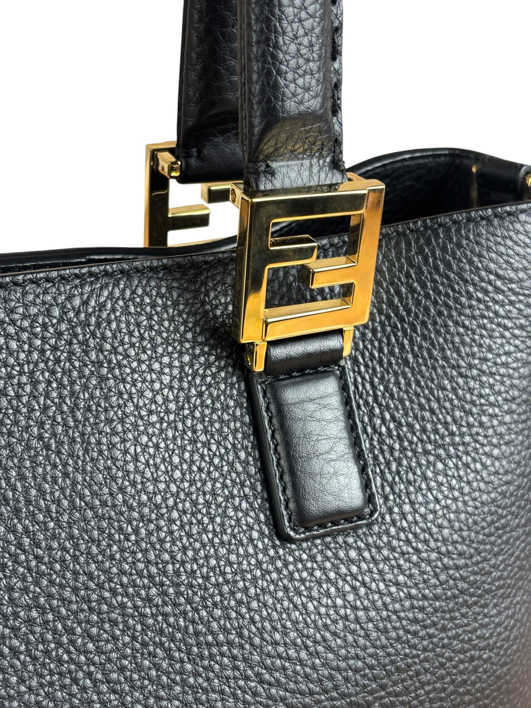 Fendi Black Leather Small FF Tote Two-Way Bag