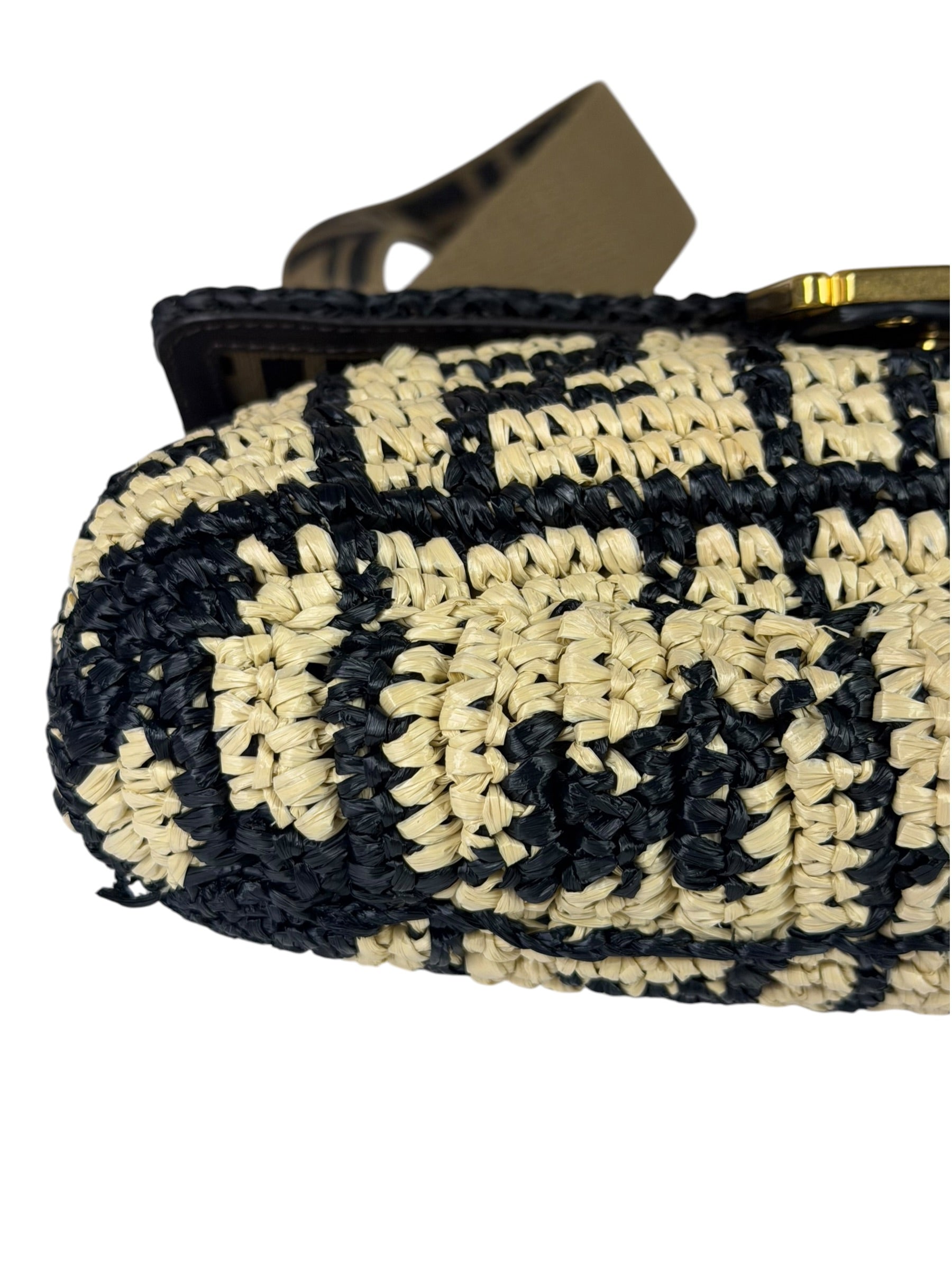Fendi Black Raffia Zucca Shoulder Baguette