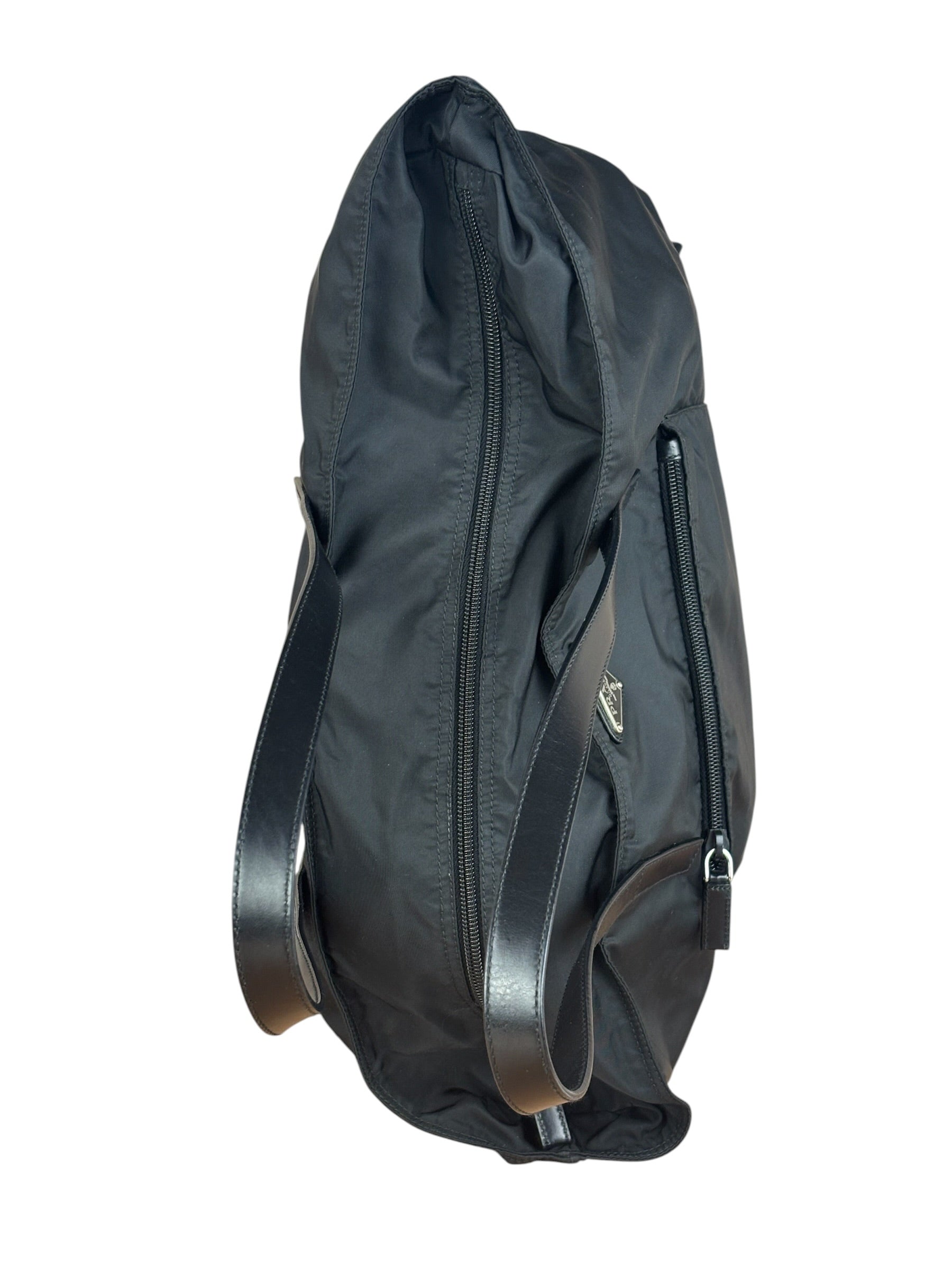 Prada Black Saffiano Leather Strap Tessuto Nylon Tote Bag