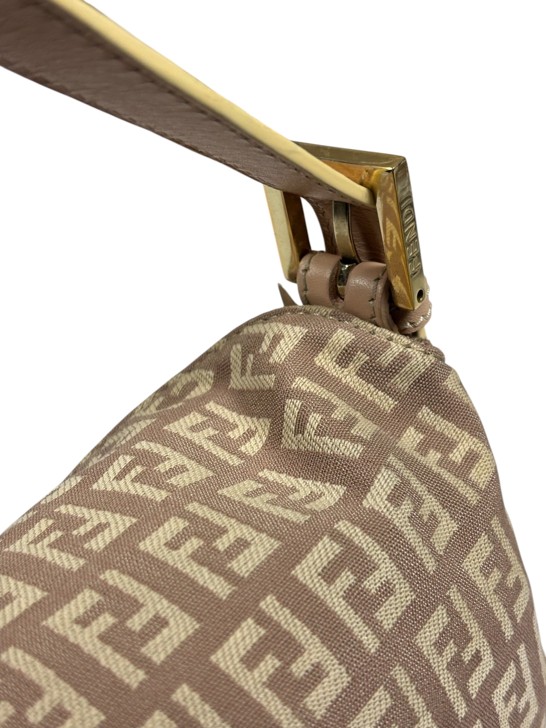 Fendi Rose Beige  Leather Trim Zucca Baguette