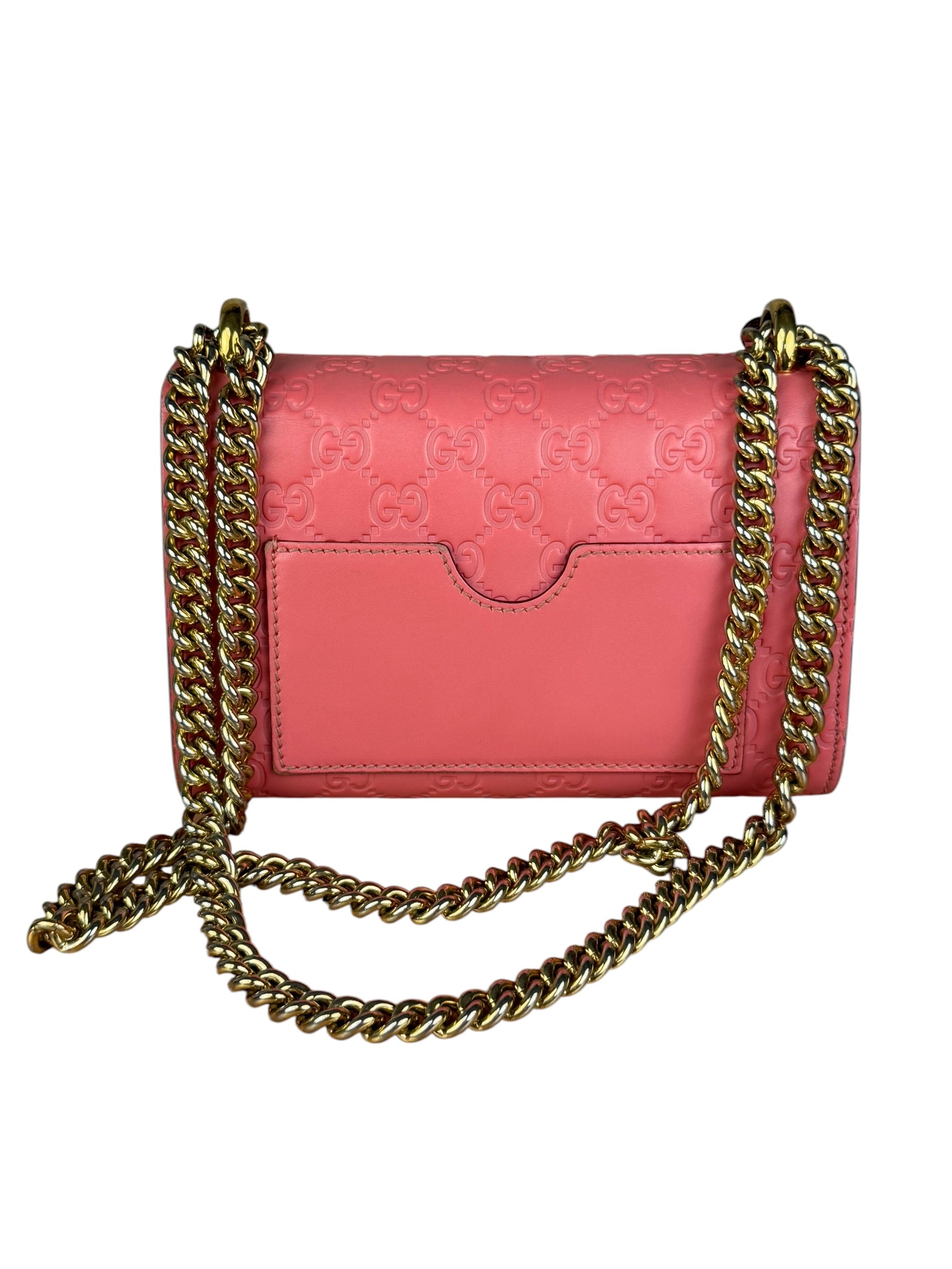 Gucci GG Pink Embossed Leather Small Padlock Chain Bag