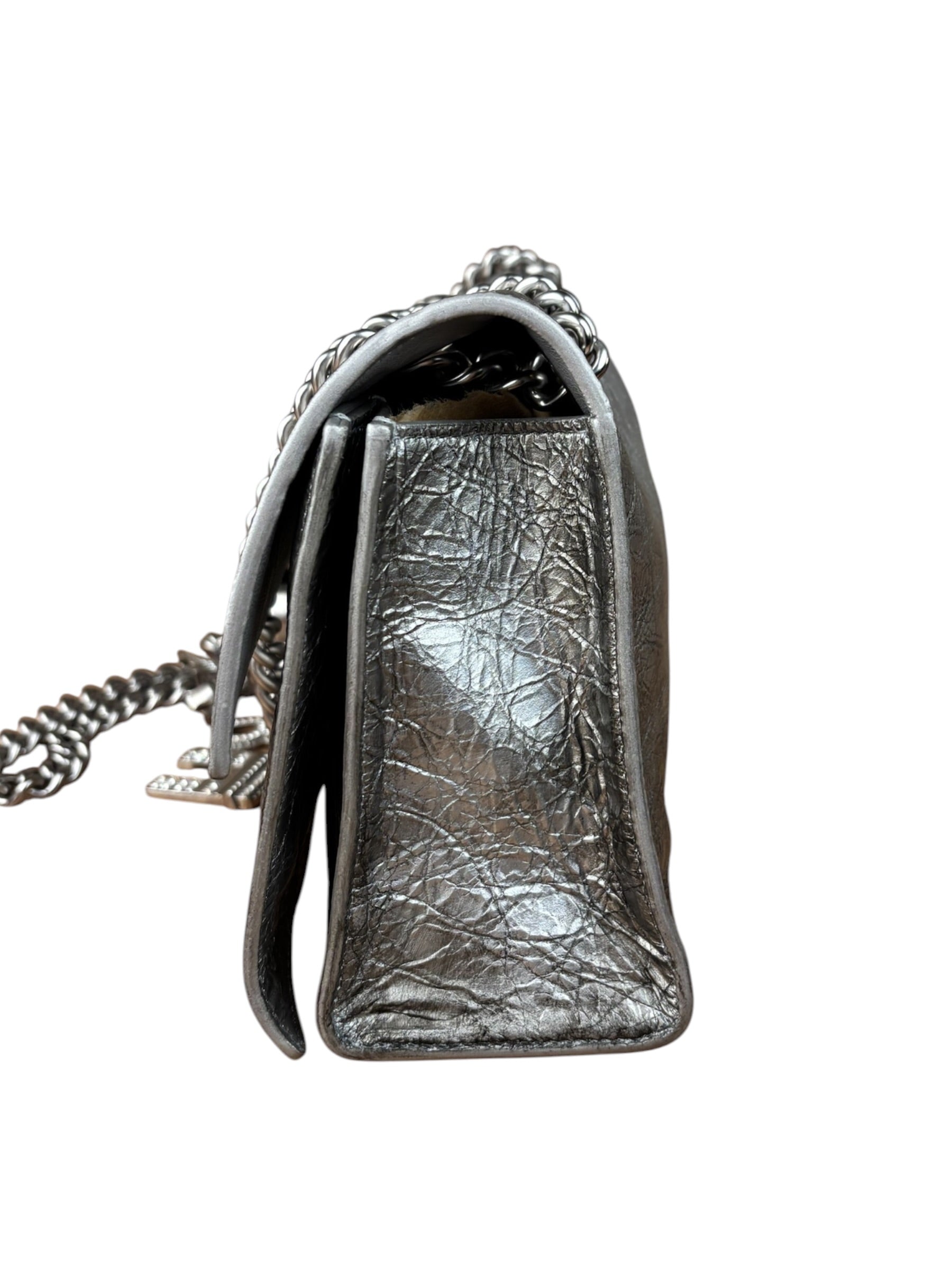 Balenciaga Silver Crush Small Souvenirs & Rhinestone Shoulder Bag