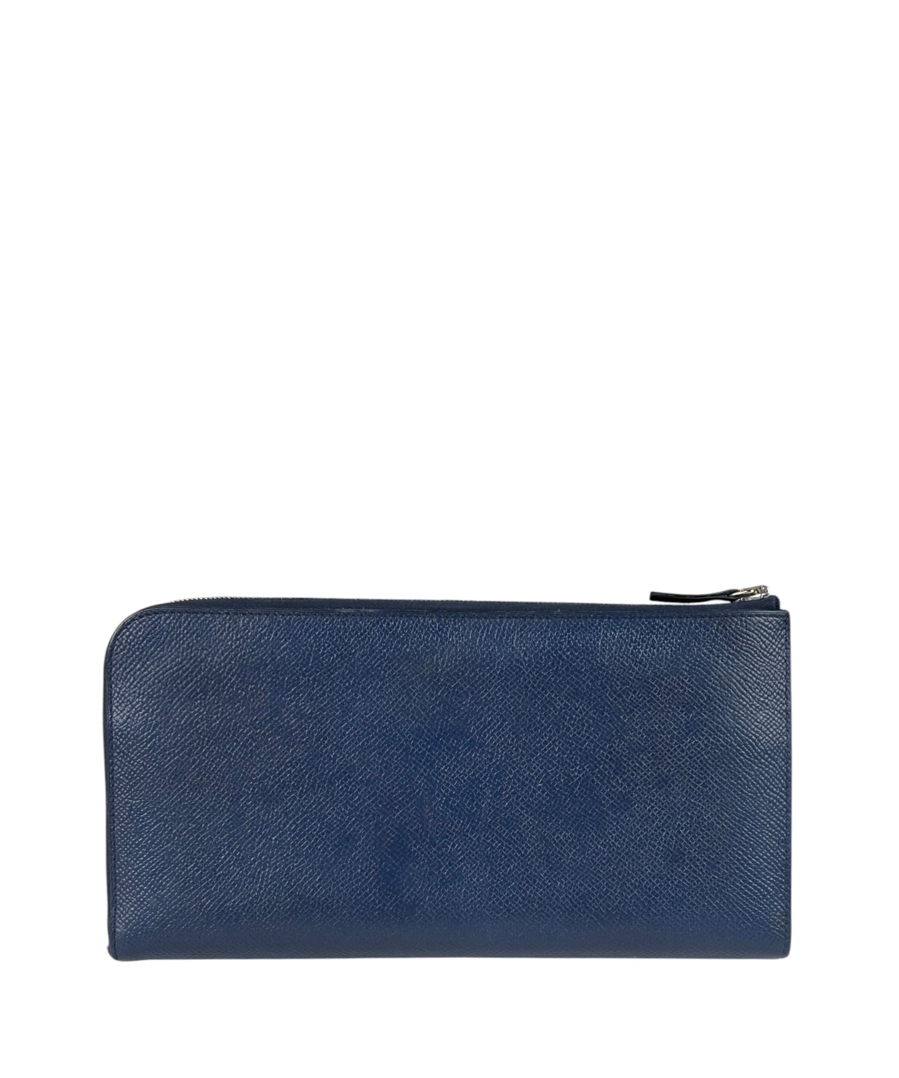 Hermes Navy/Burgundy Silk'In Classique Long Wallet