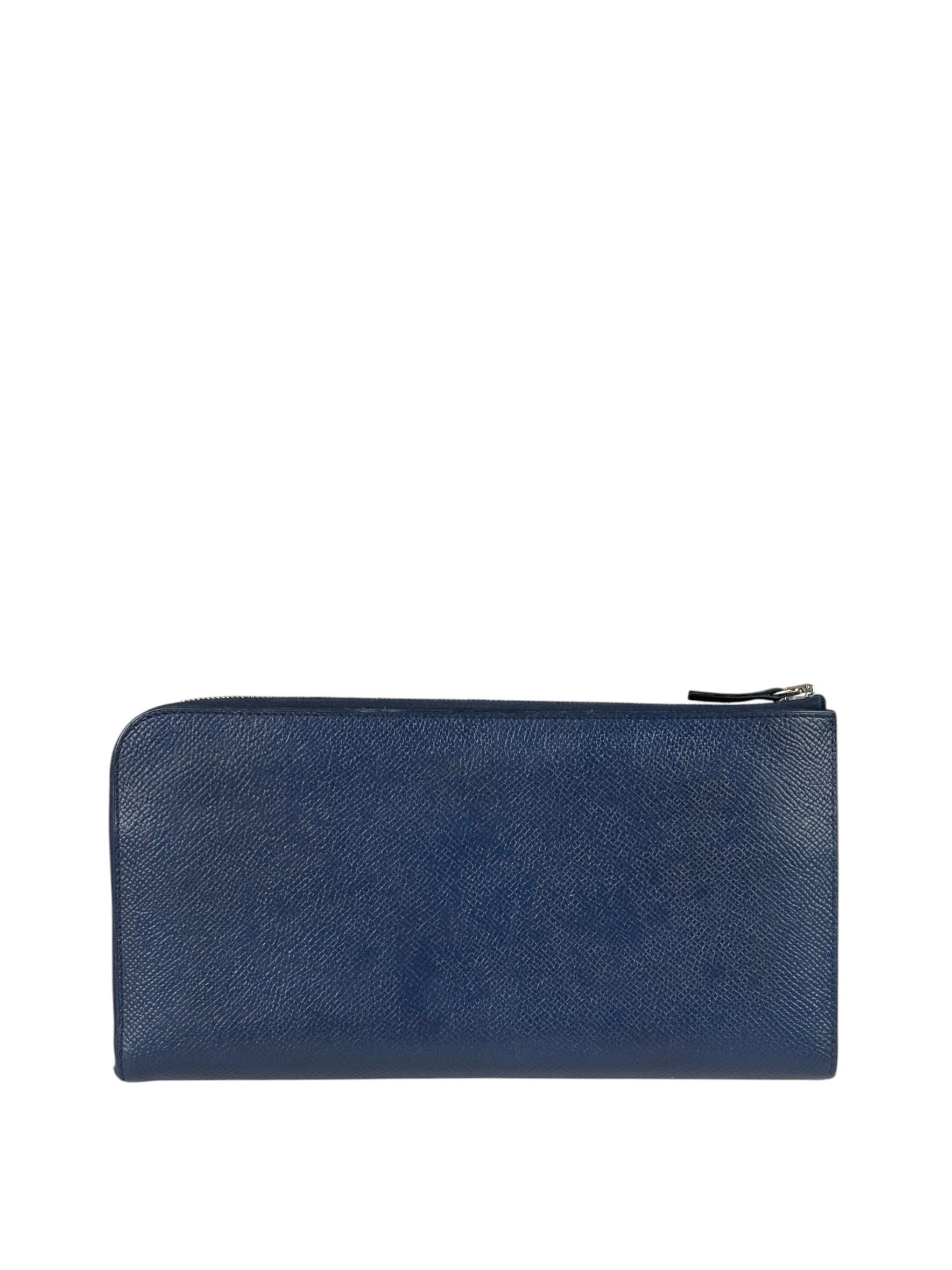 Hermes Navy/Burgundy Silk'In Classique Long Wallet