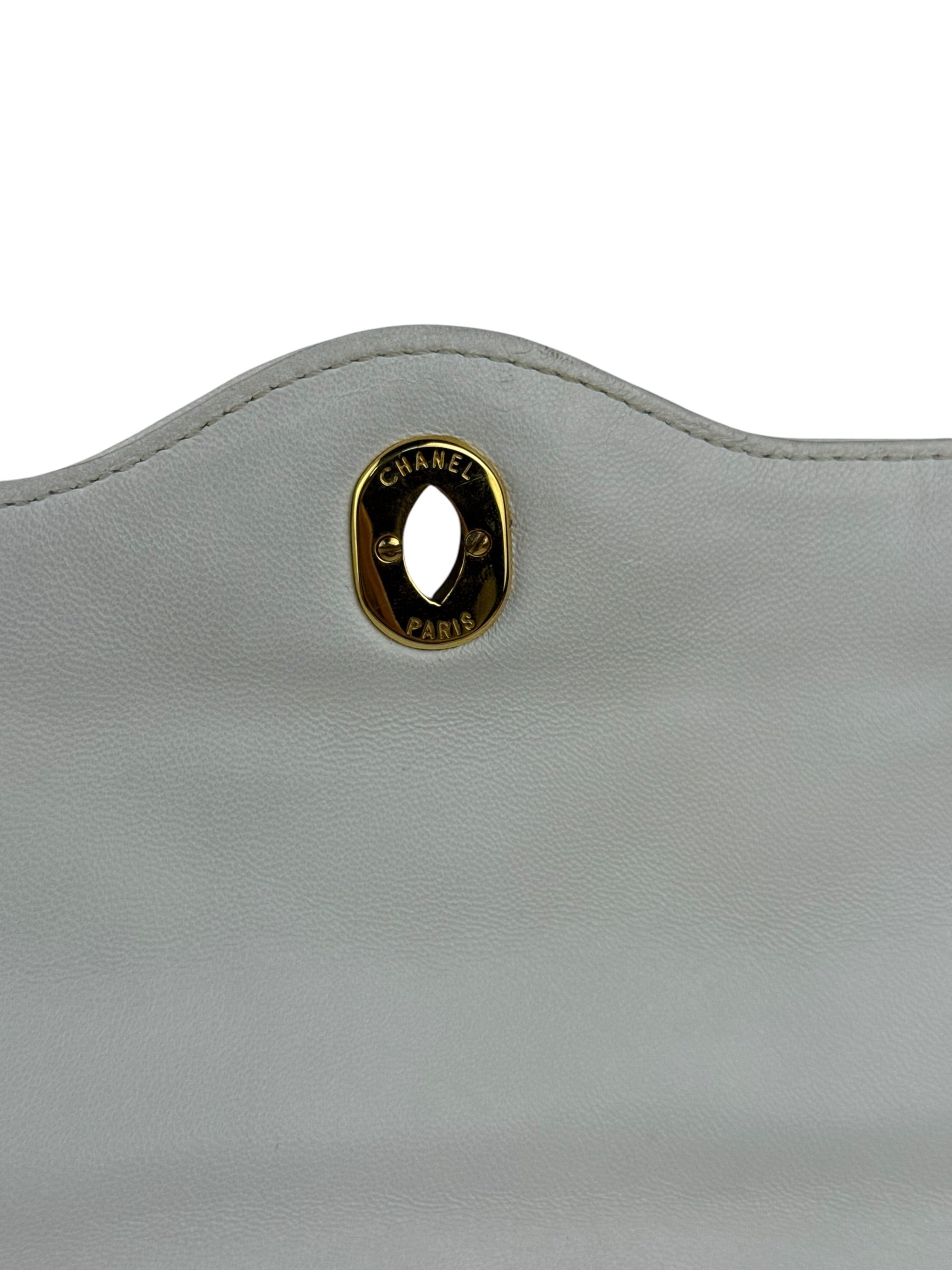 Chanel CC White Quilted Double Flap Bag 1988