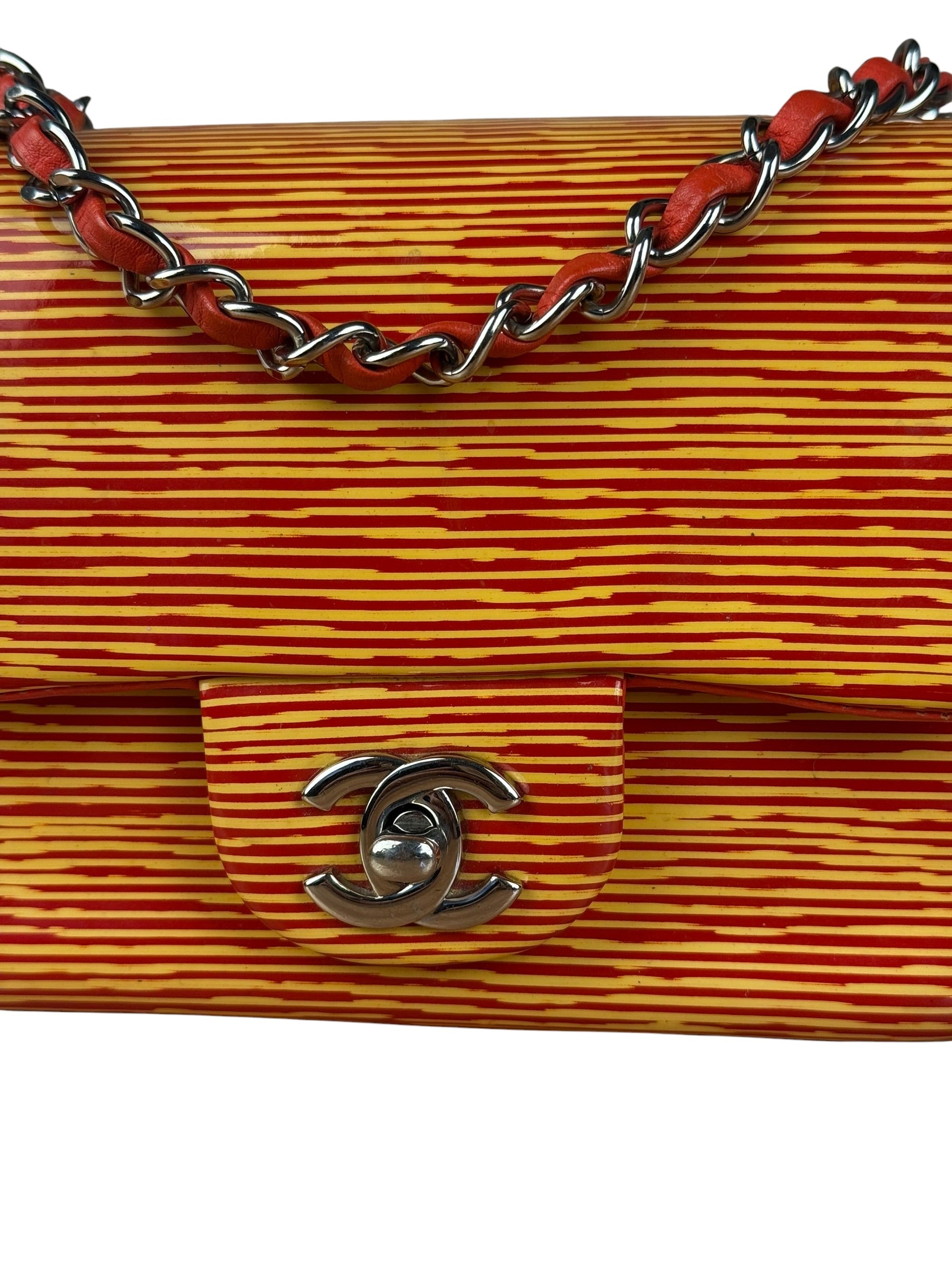 Chanel Mini Square Classic Striped Patent Single Flap Bag 2013