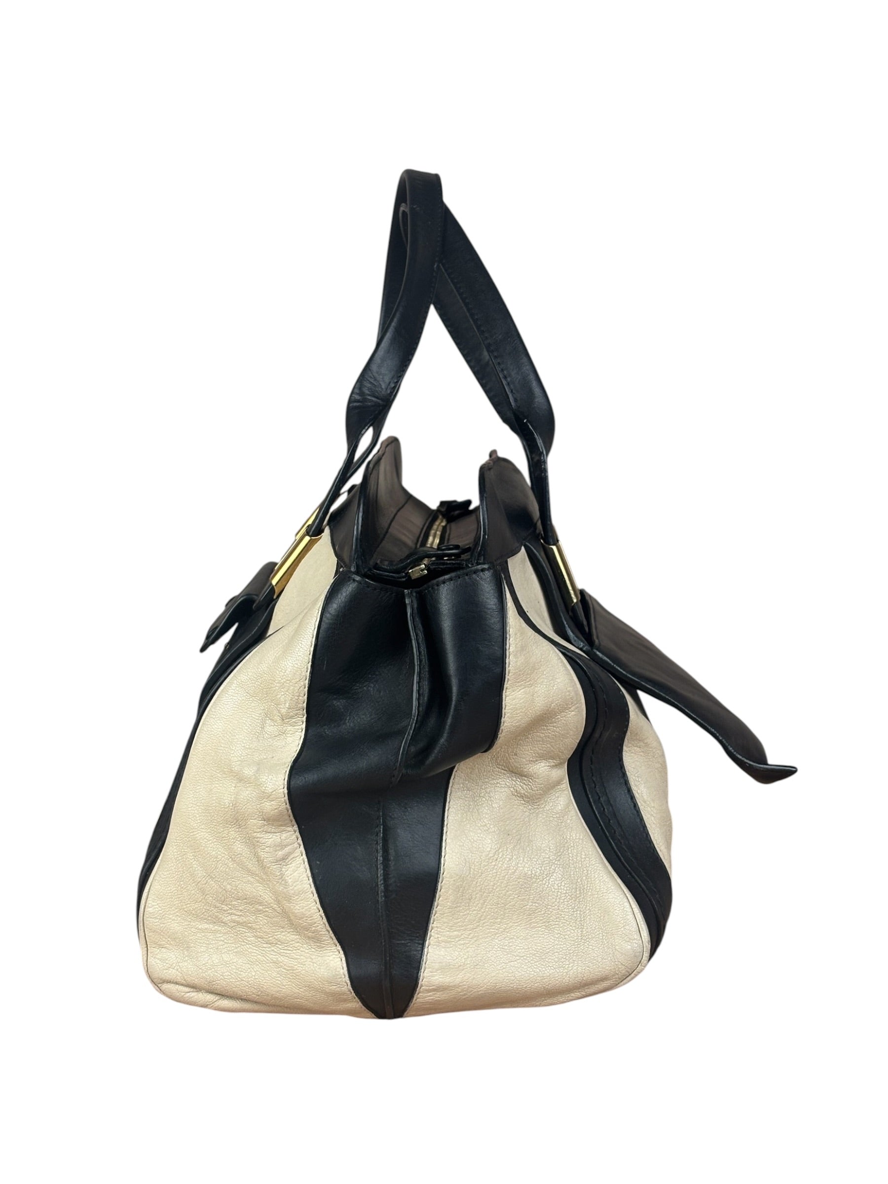 Chloe Beige/Black Leather Alice Satchel/Tote Bag