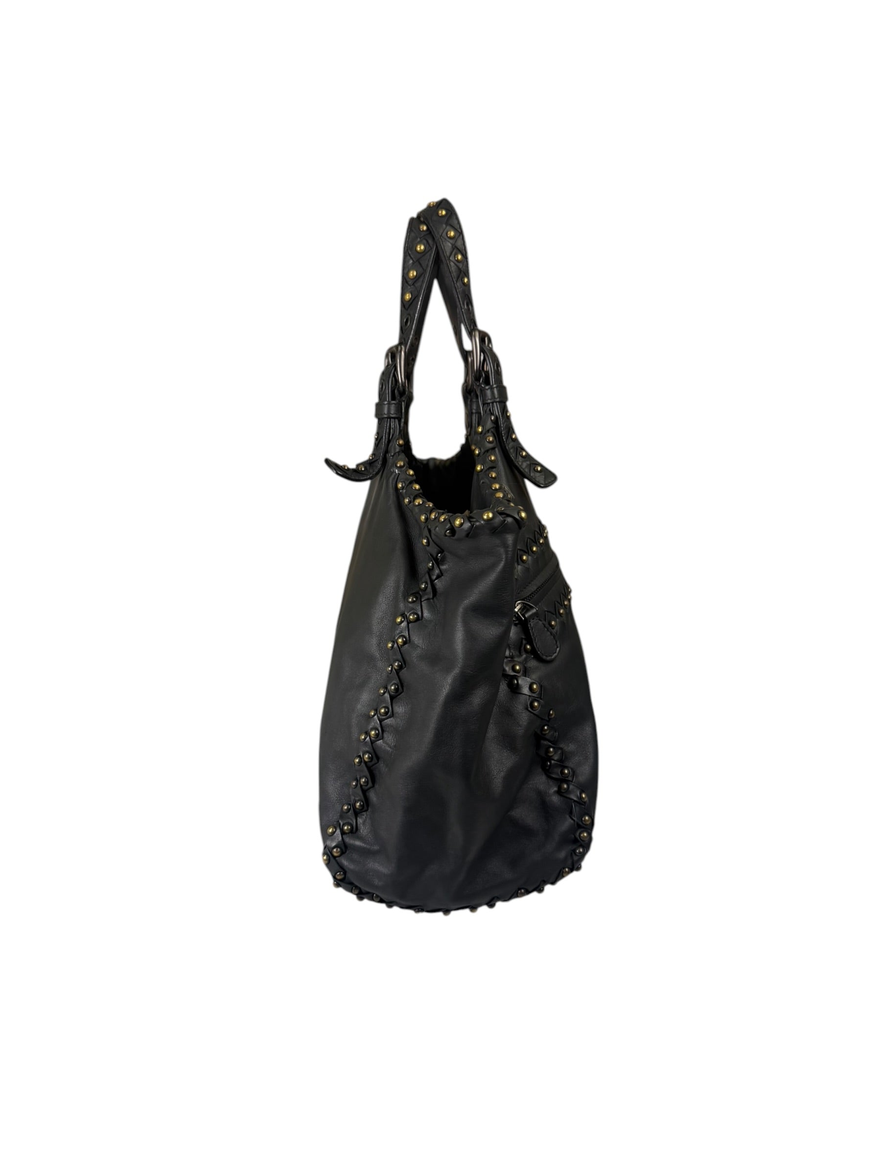 Bottega Veneta Dark Grey Leather Studded Shoulder Bag