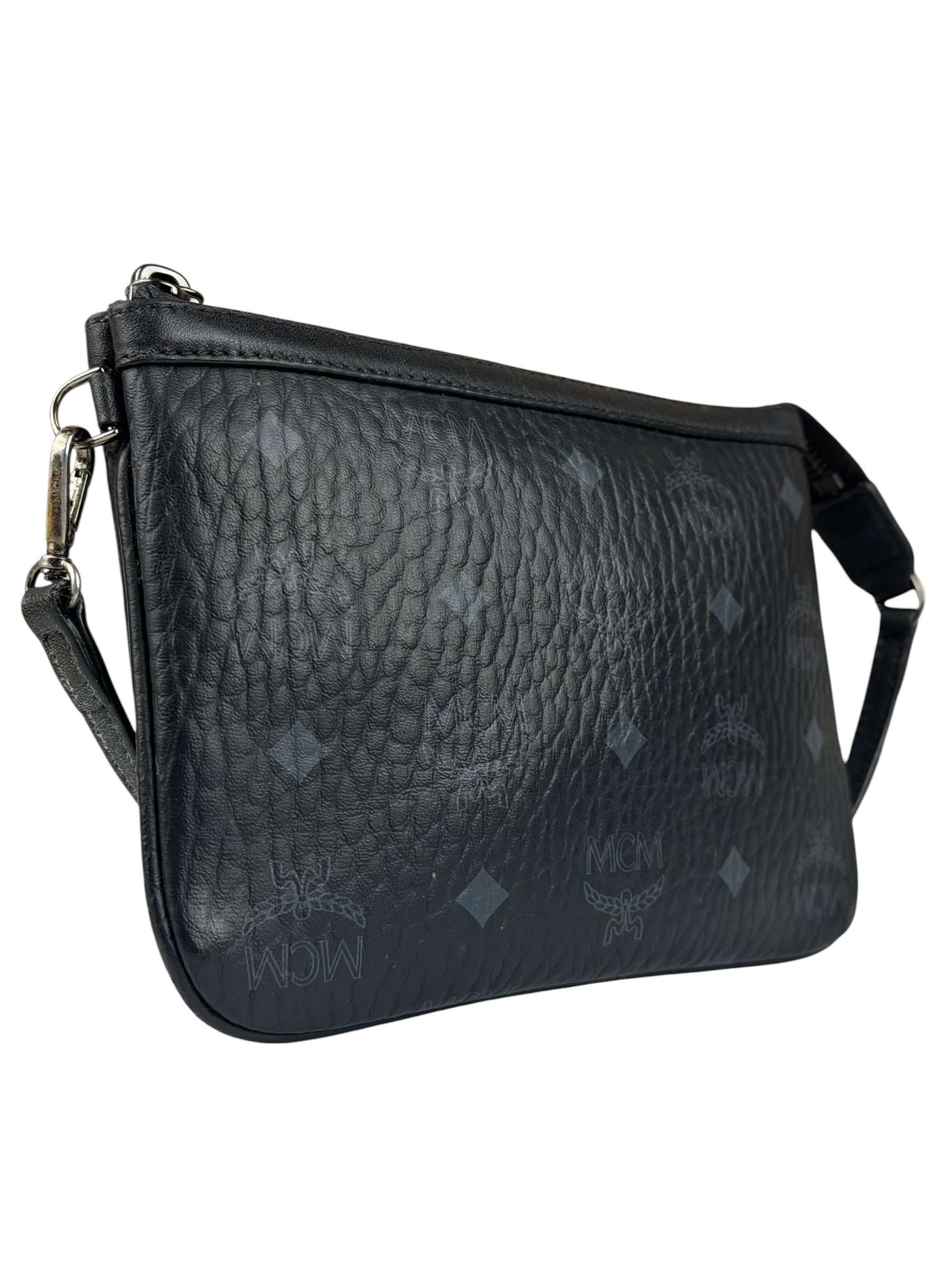 MCM Black Leather Visetos Monogram Pochette