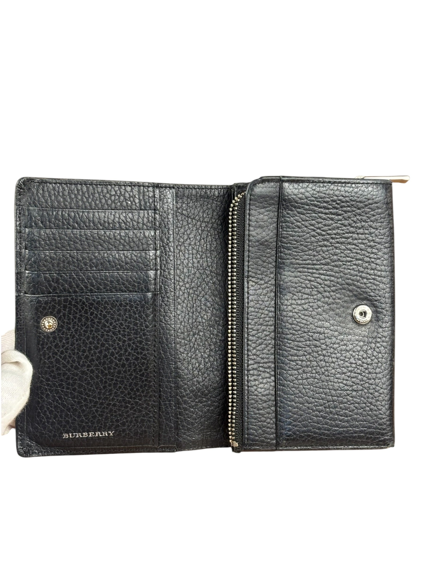 Burberry Black Leather Pebbled Folding Coin/Card Holder