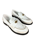 Miu Miu White Distressed Leather Penny Loafers